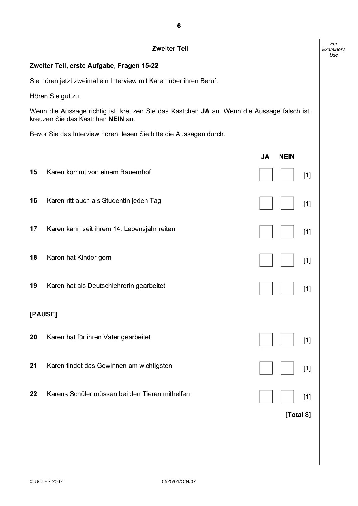 Cambridge IGCSE German - Foreign Language 0525 2007 Oct/Nov Paper 1 · Variant 1 question paper, page 6 of 12