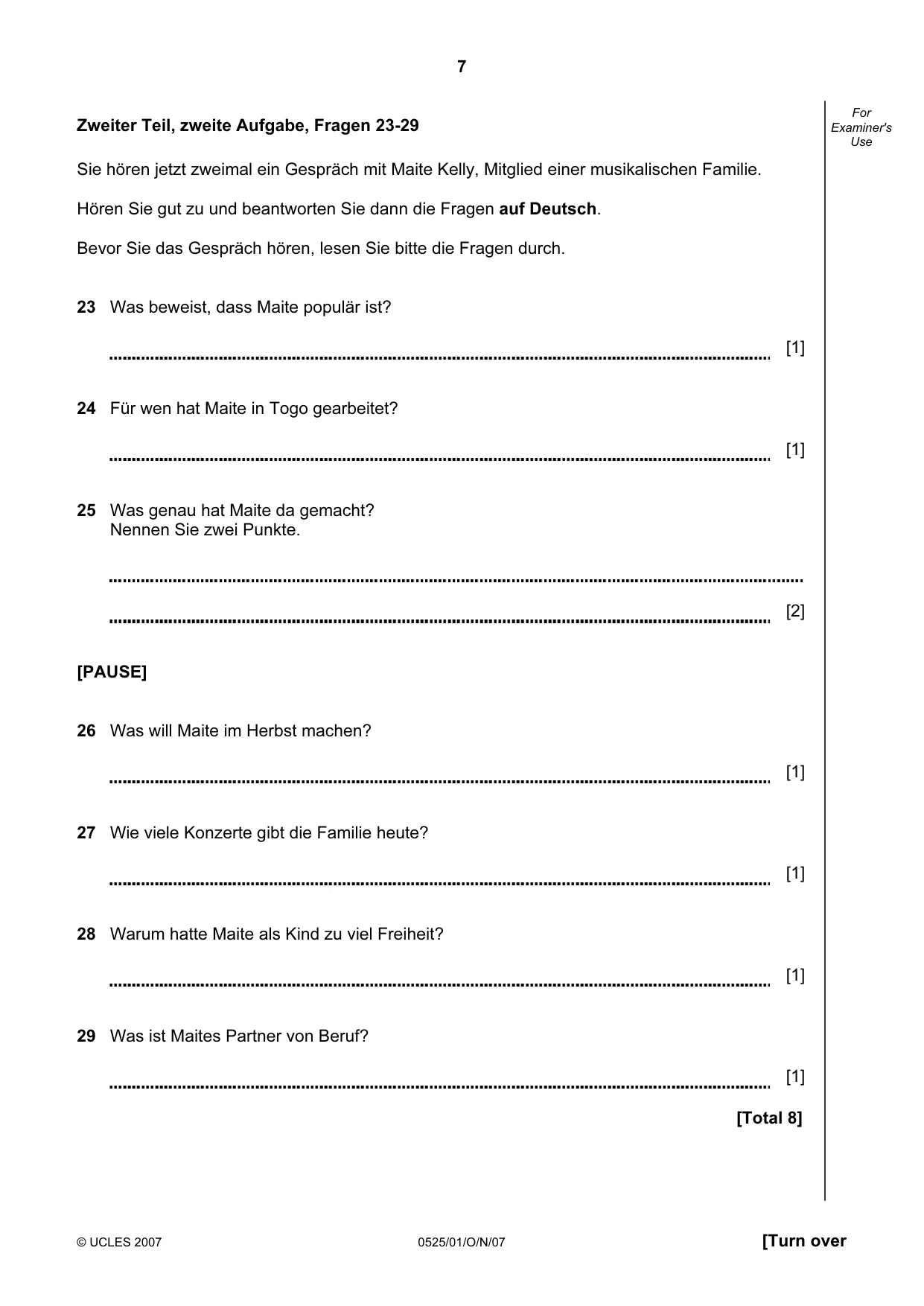 Cambridge IGCSE German - Foreign Language 0525 2007 Oct/Nov Paper 1 · Variant 1 question paper, page 7 of 12