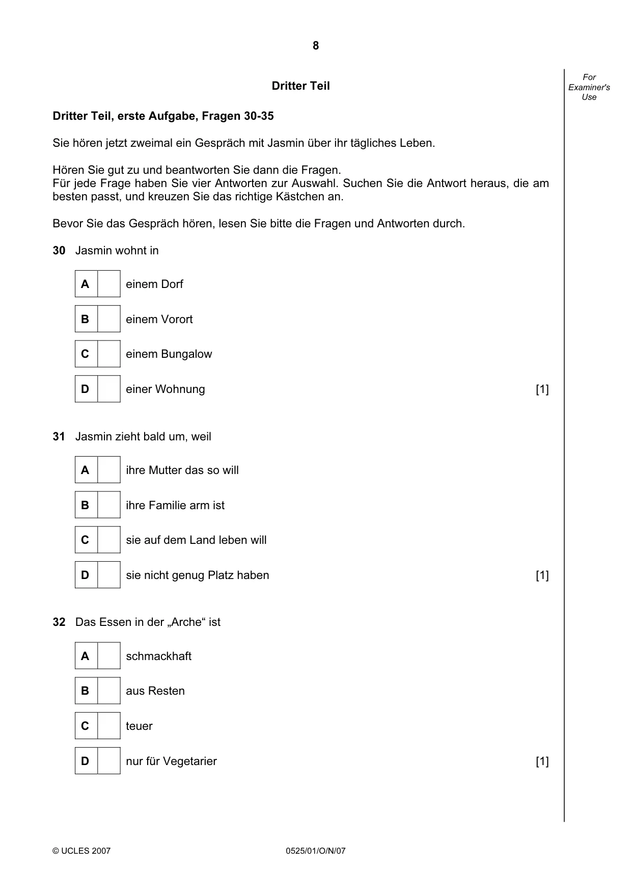 Cambridge IGCSE German - Foreign Language 0525 2007 Oct/Nov Paper 1 · Variant 1 question paper, page 8 of 12