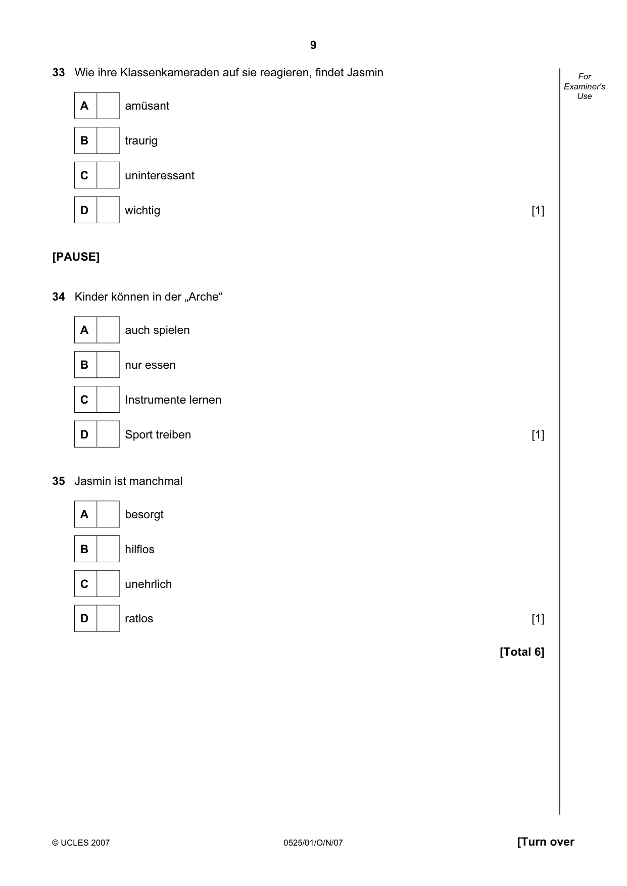 Cambridge IGCSE German - Foreign Language 0525 2007 Oct/Nov Paper 1 · Variant 1 question paper, page 9 of 12