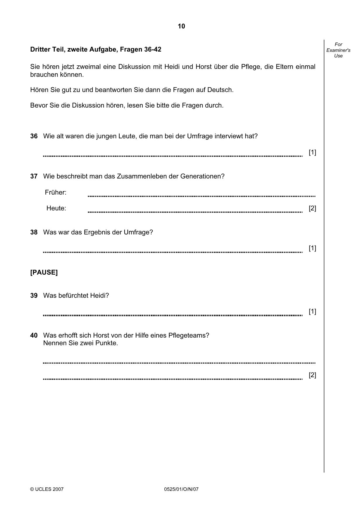 Cambridge IGCSE German - Foreign Language 0525 2007 Oct/Nov Paper 1 · Variant 1 question paper, page 10 of 12
