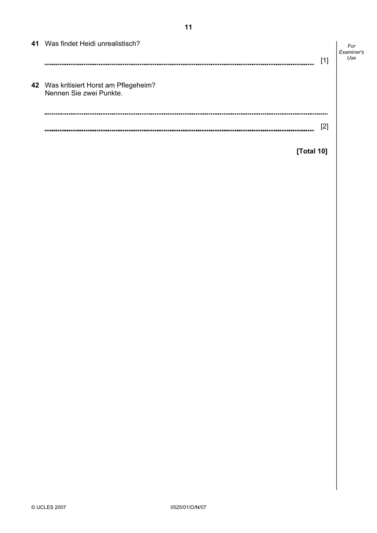 Cambridge IGCSE German - Foreign Language 0525 2007 Oct/Nov Paper 1 · Variant 1 question paper, page 11 of 12