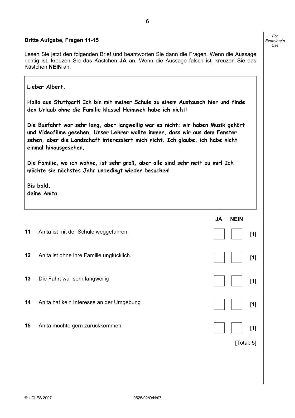 Cambridge IGCSE German - Foreign Language 0525 2007 Oct/Nov Paper 2 · Variant 1 question paper, page 6 of 16