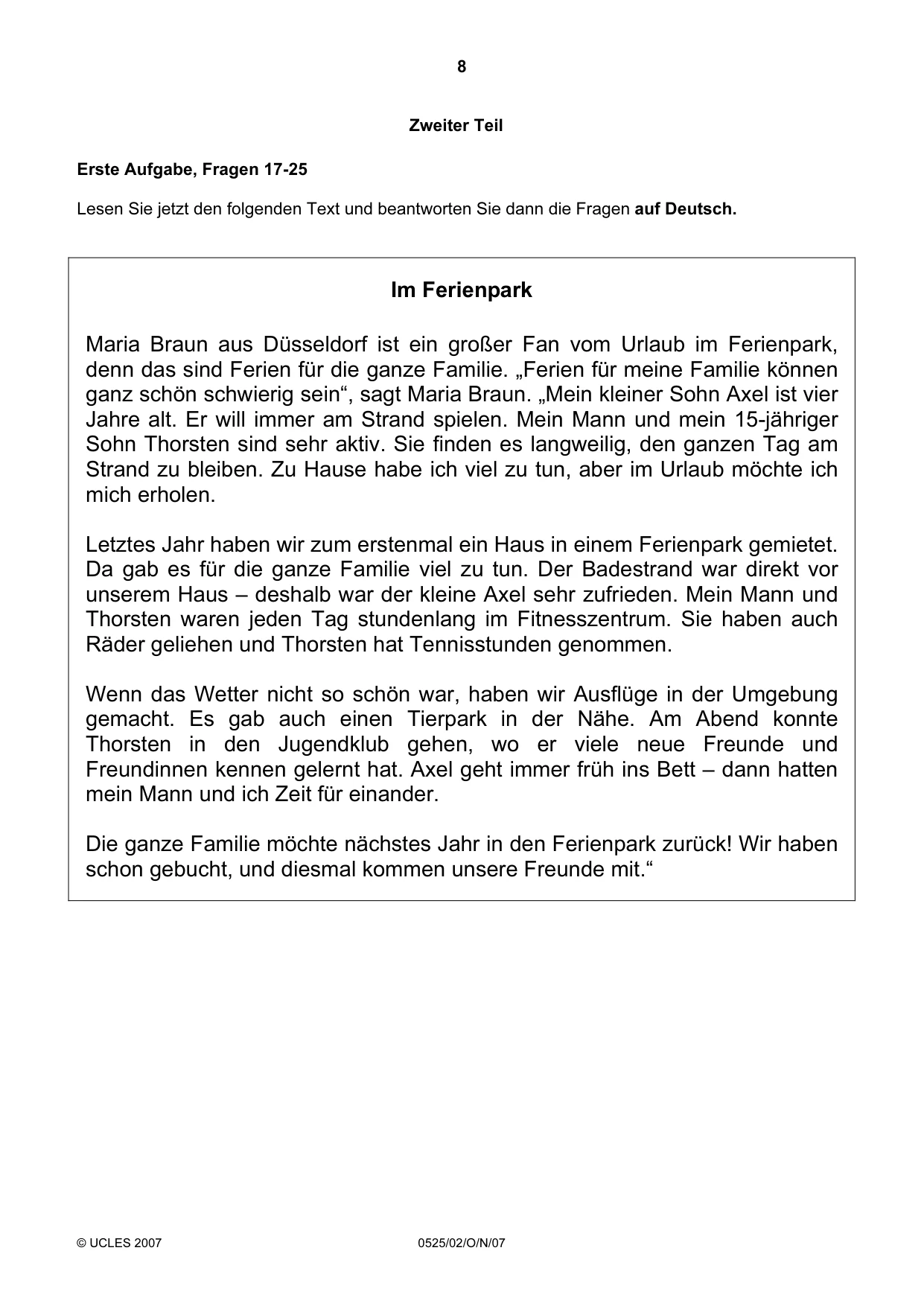 Cambridge IGCSE German - Foreign Language 0525 2007 Oct/Nov Paper 2 · Variant 1 question paper, page 8 of 16