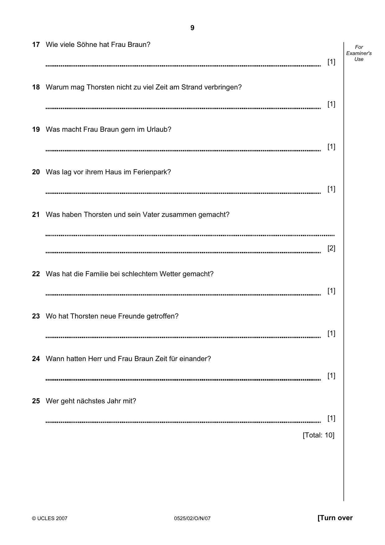 Cambridge IGCSE German - Foreign Language 0525 2007 Oct/Nov Paper 2 · Variant 1 question paper, page 9 of 16