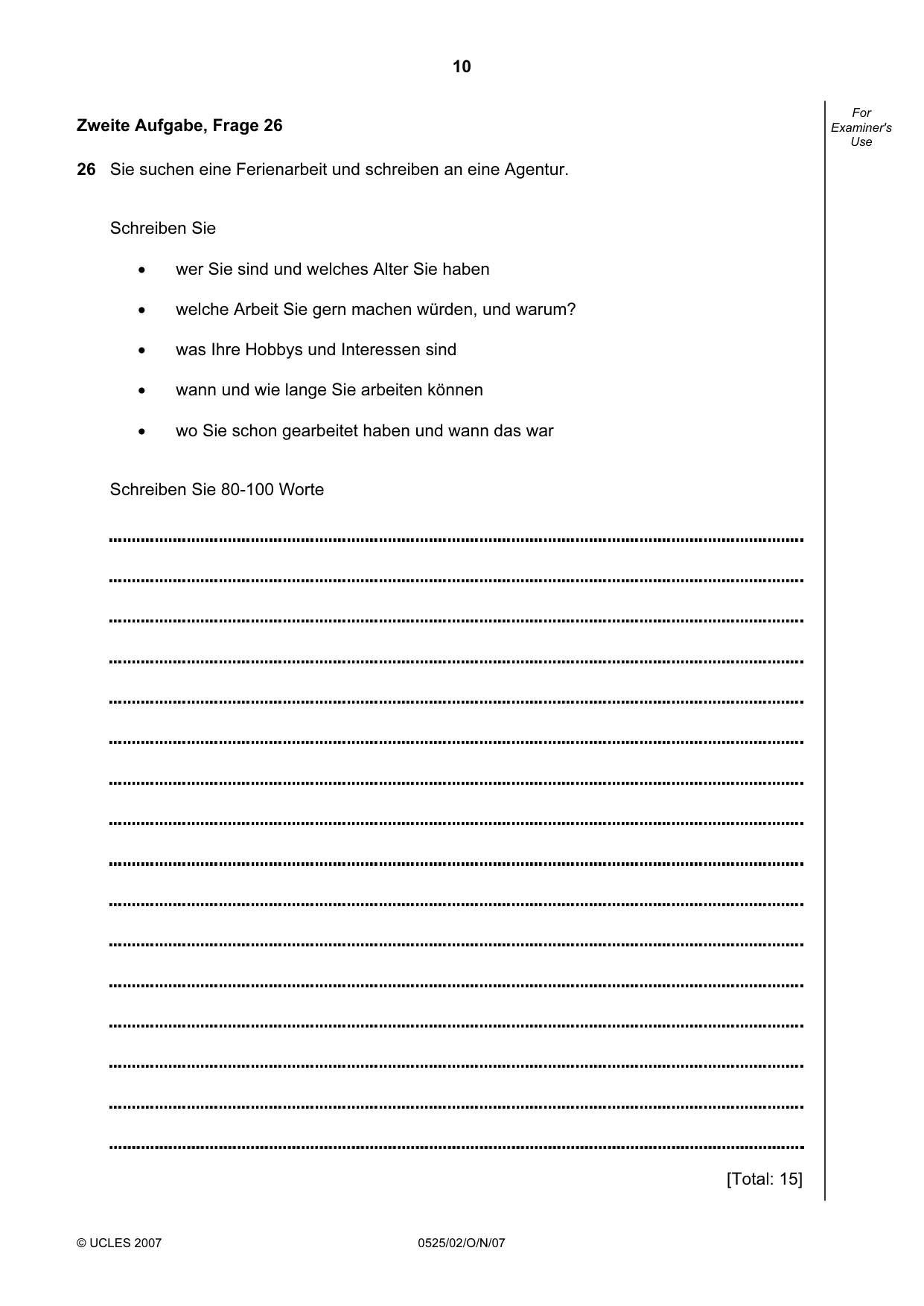 Cambridge IGCSE German - Foreign Language 0525 2007 Oct/Nov Paper 2 · Variant 1 question paper, page 10 of 16