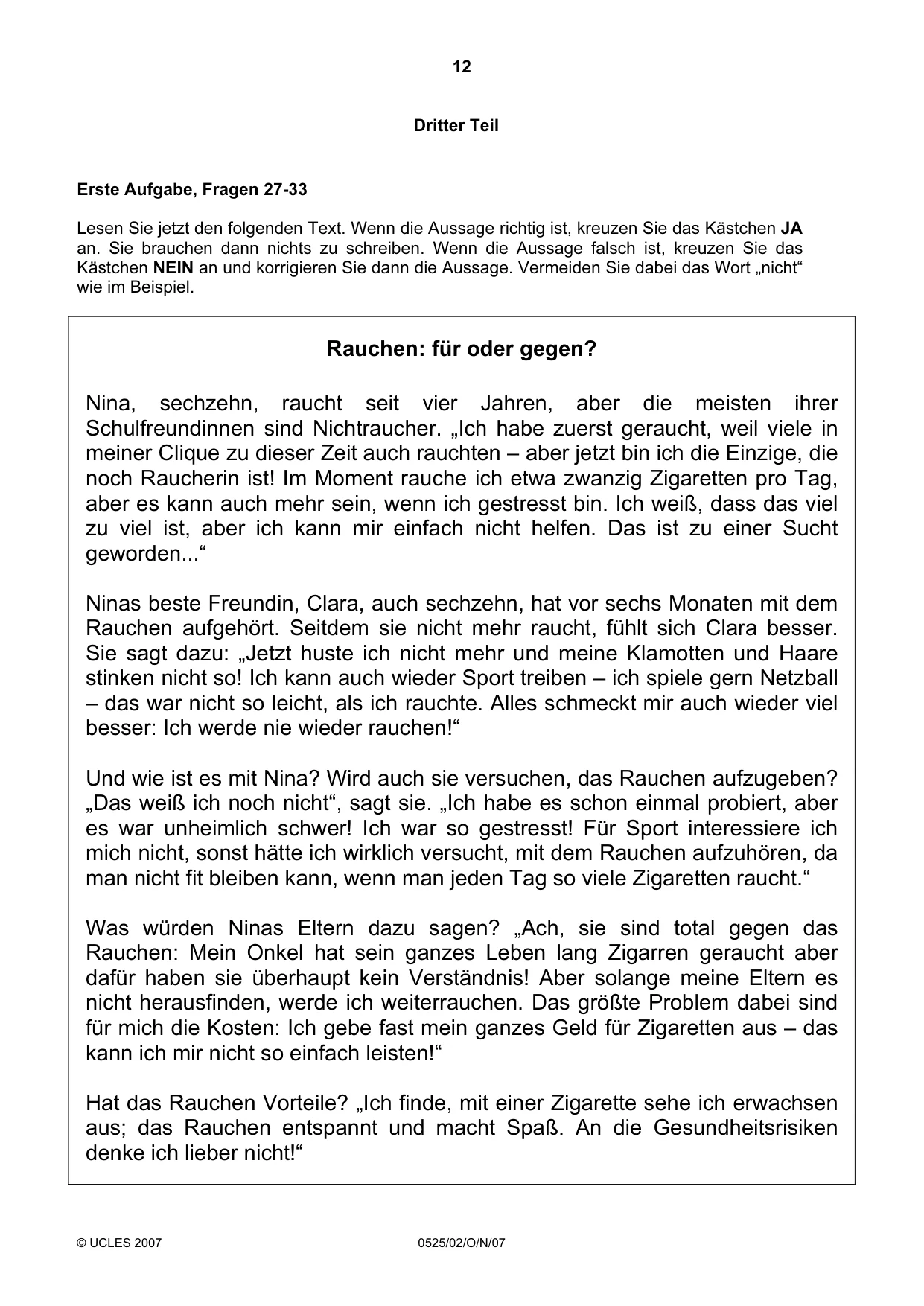 Cambridge IGCSE German - Foreign Language 0525 2007 Oct/Nov Paper 2 · Variant 1 question paper, page 12 of 16