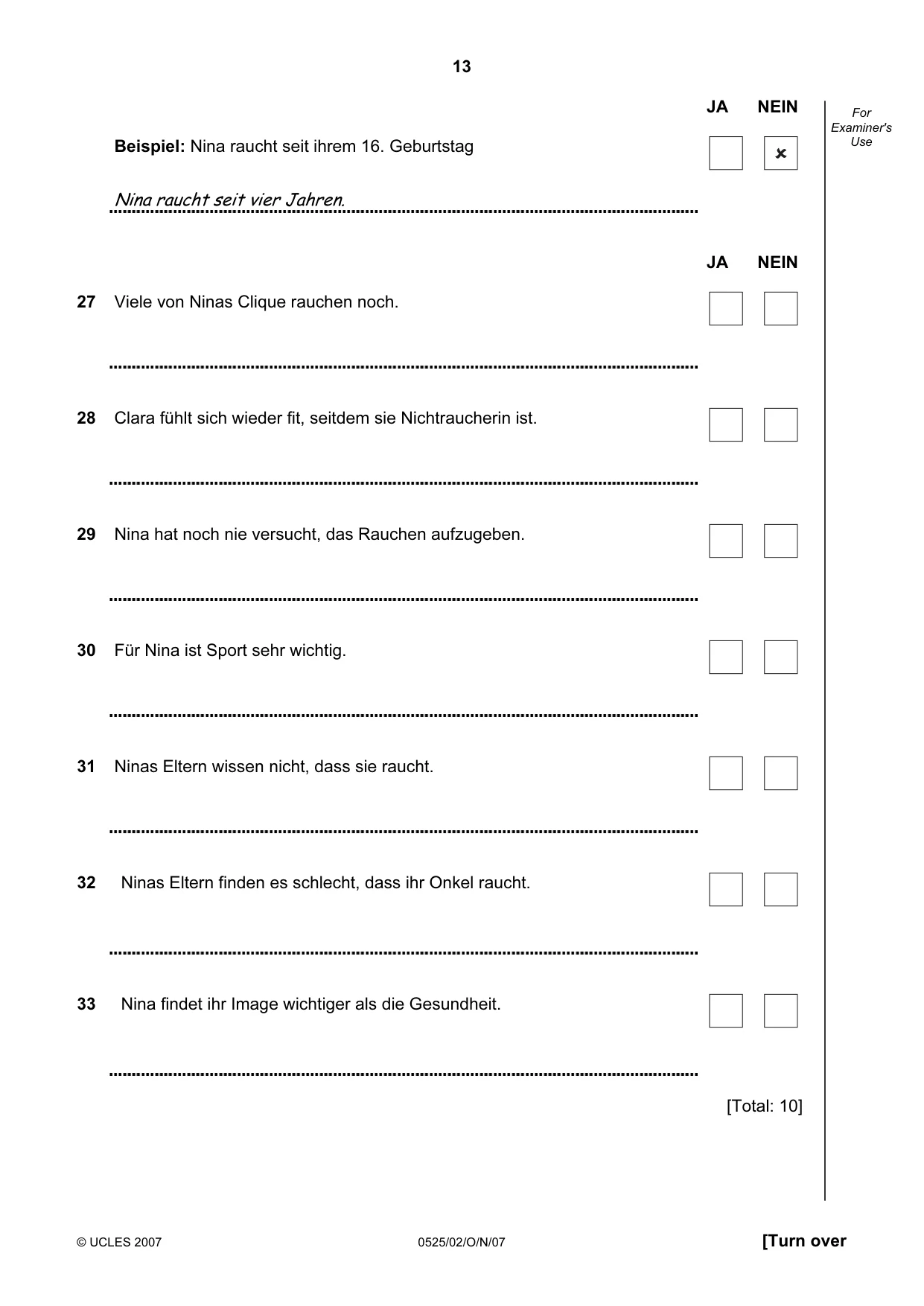 Cambridge IGCSE German - Foreign Language 0525 2007 Oct/Nov Paper 2 · Variant 1 question paper, page 13 of 16