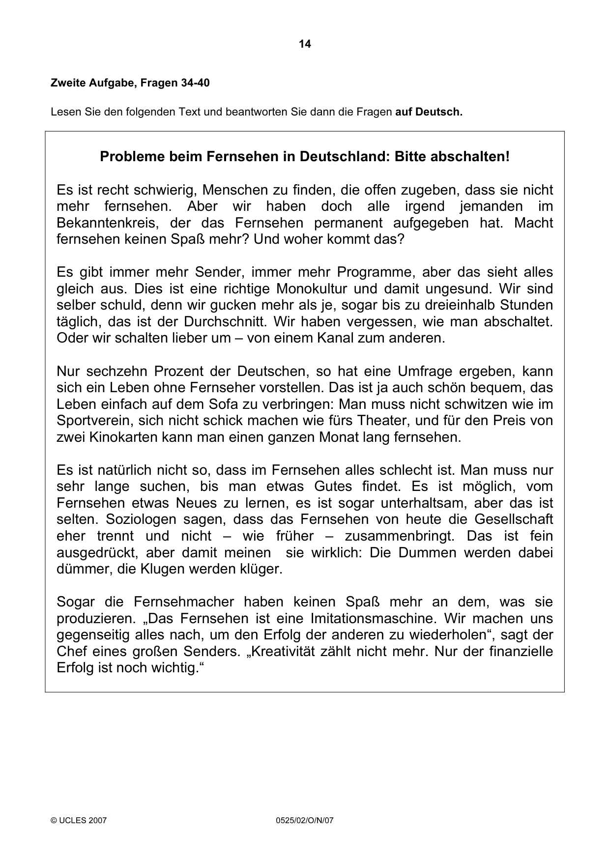 Cambridge IGCSE German - Foreign Language 0525 2007 Oct/Nov Paper 2 · Variant 1 question paper, page 14 of 16
