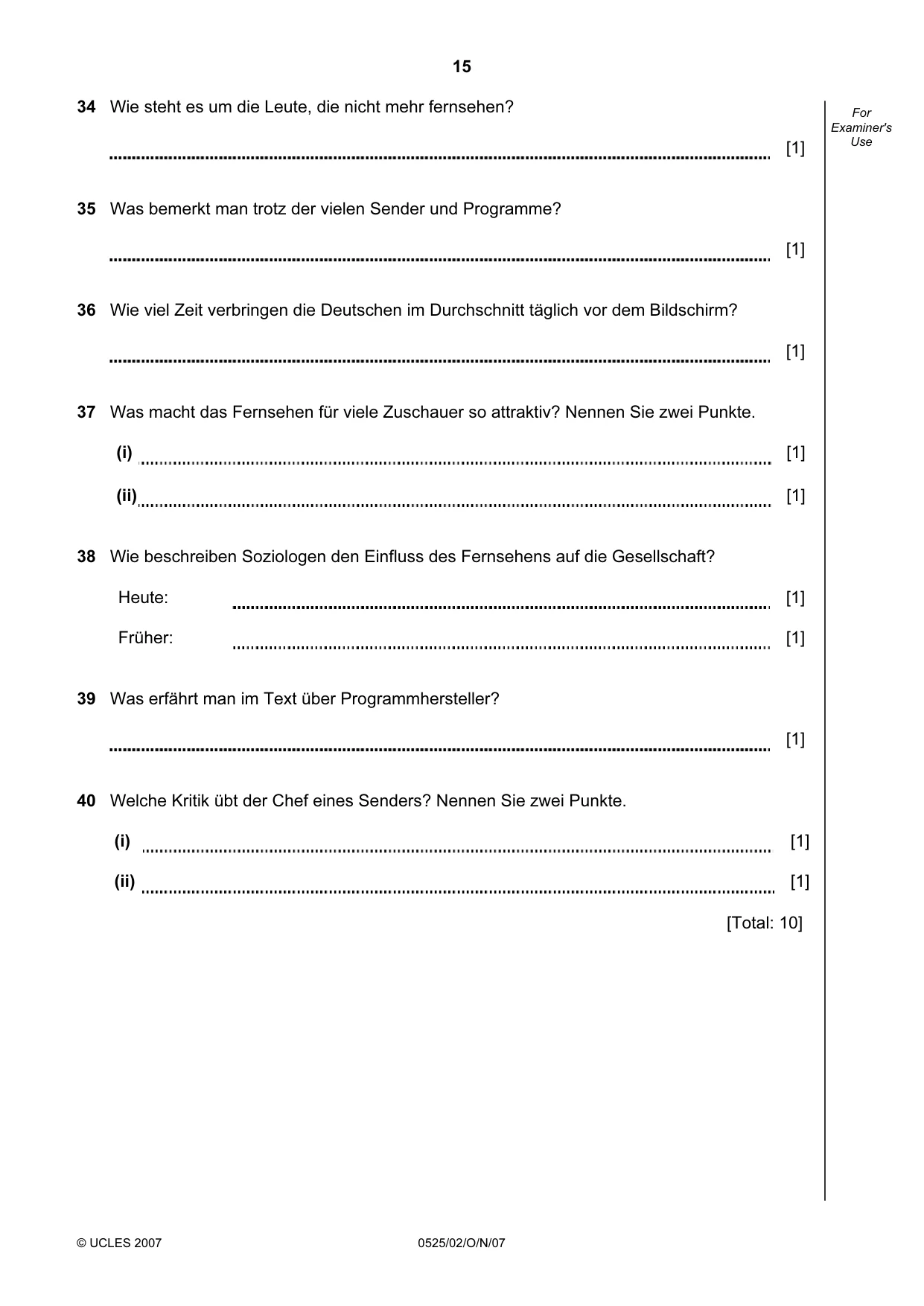 Cambridge IGCSE German - Foreign Language 0525 2007 Oct/Nov Paper 2 · Variant 1 question paper, page 15 of 16