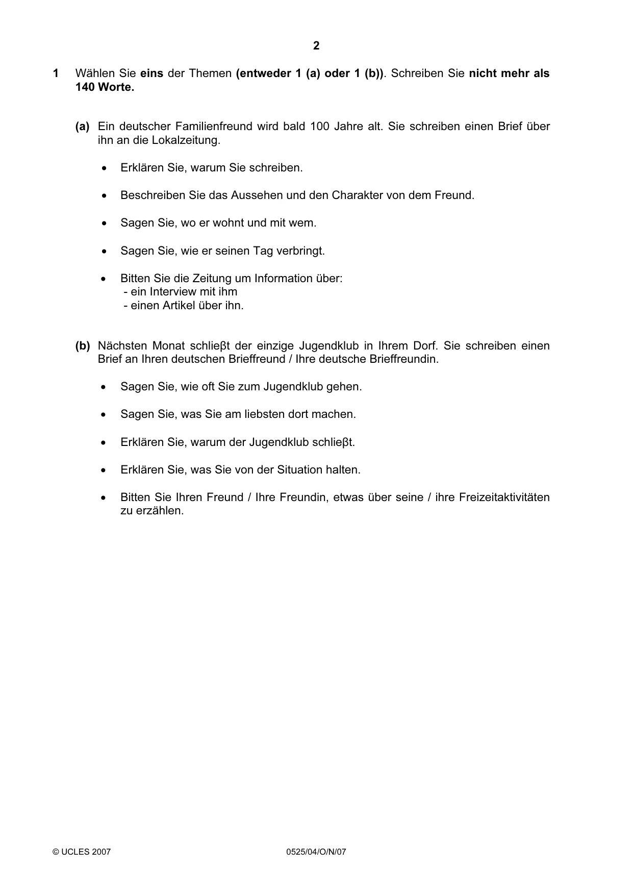 Cambridge IGCSE German - Foreign Language 0525 2007 Oct/Nov Paper 4 · Variant 1 question paper, page 2 of 4