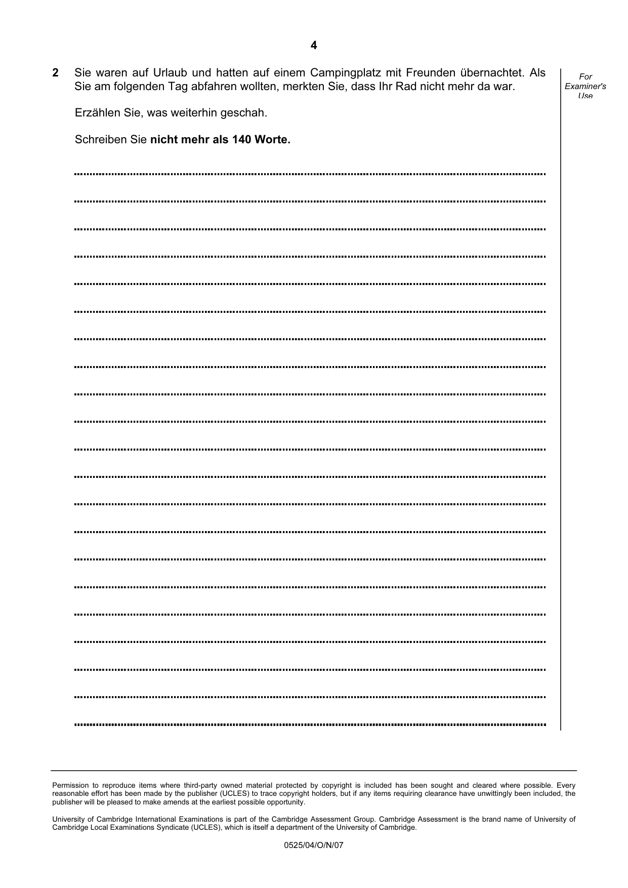 Cambridge IGCSE German - Foreign Language 0525 2007 Oct/Nov Paper 4 · Variant 1 question paper, page 4 of 4