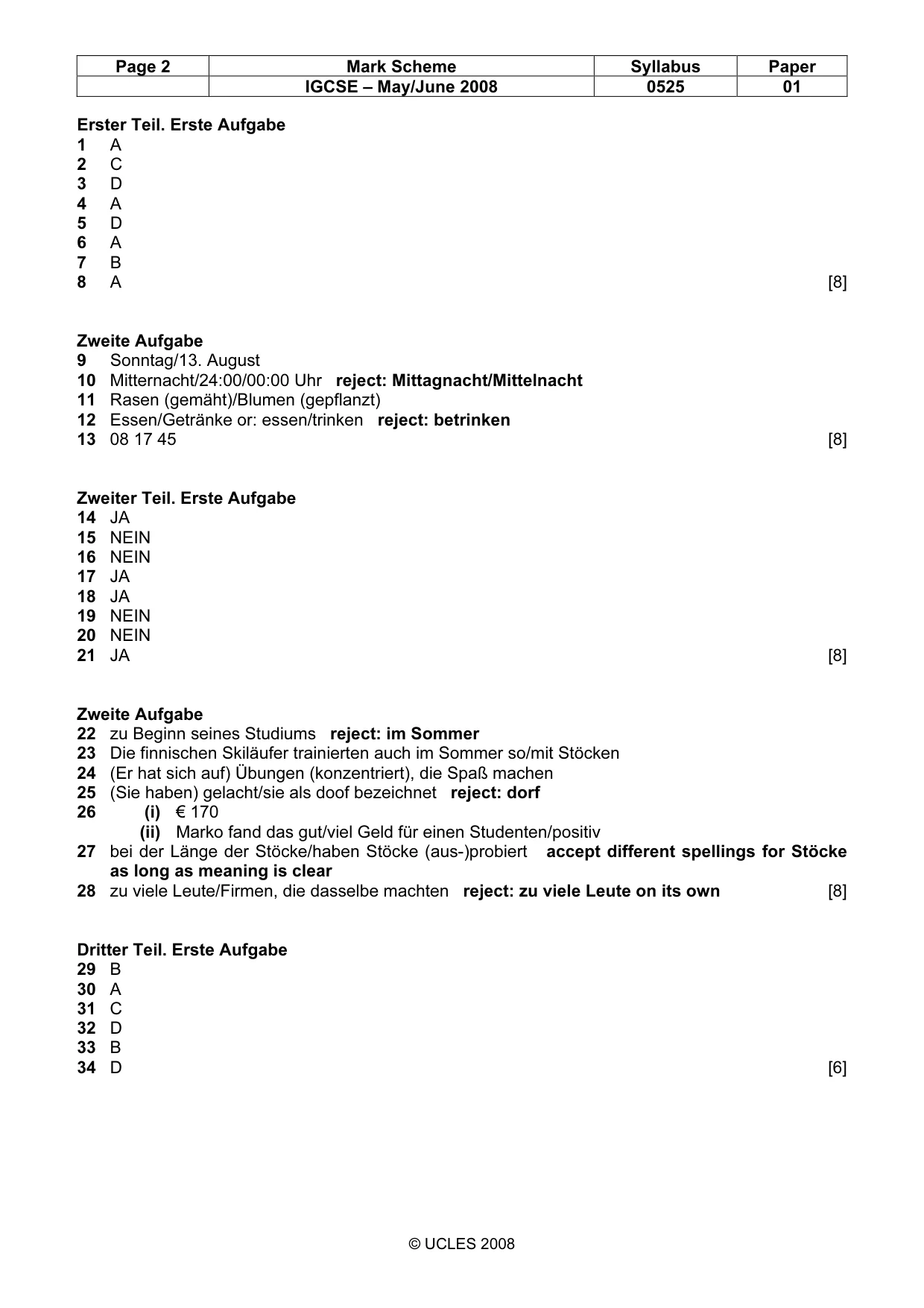 Mark scheme, page 2 of 3