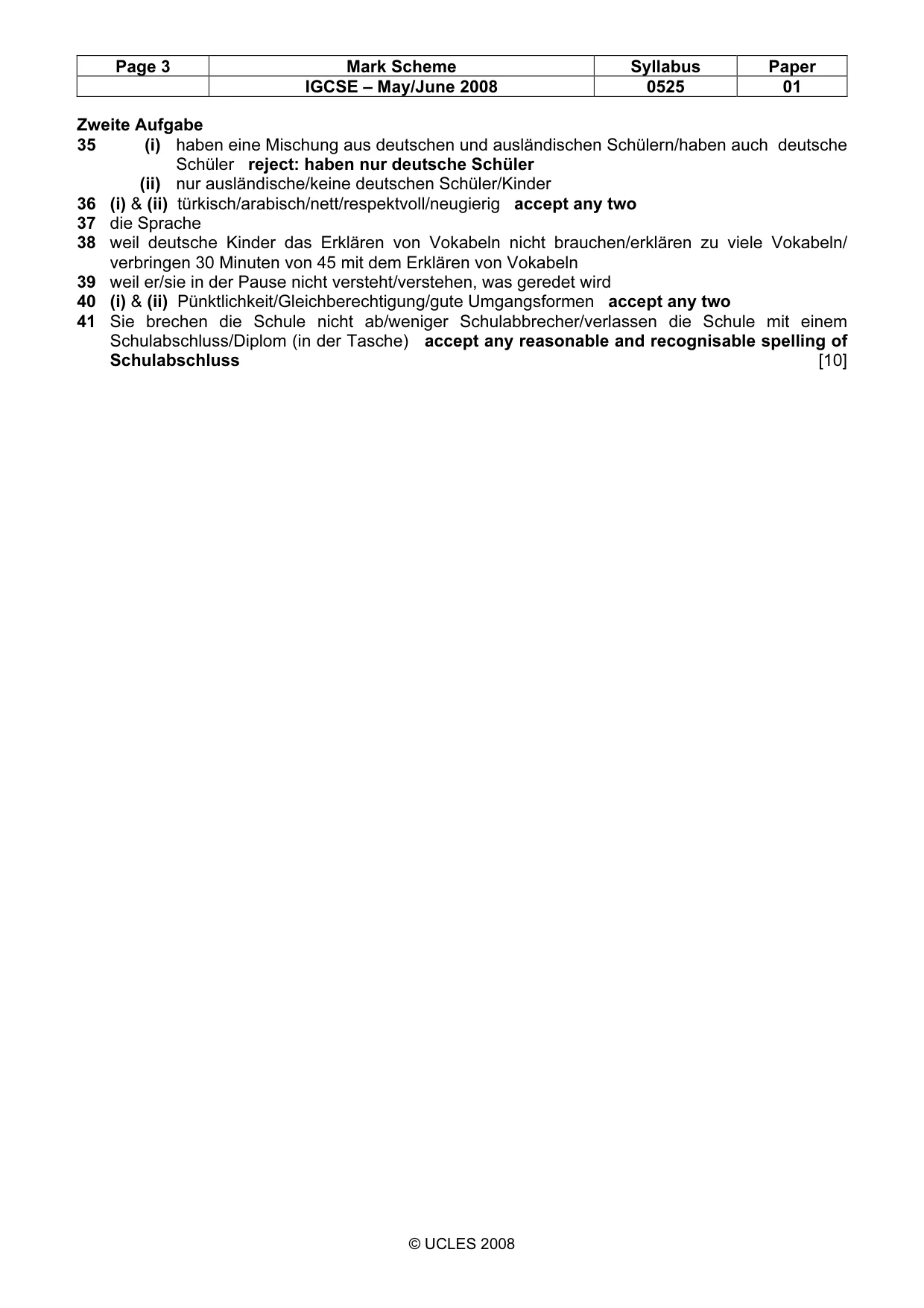 Mark scheme, page 3 of 3