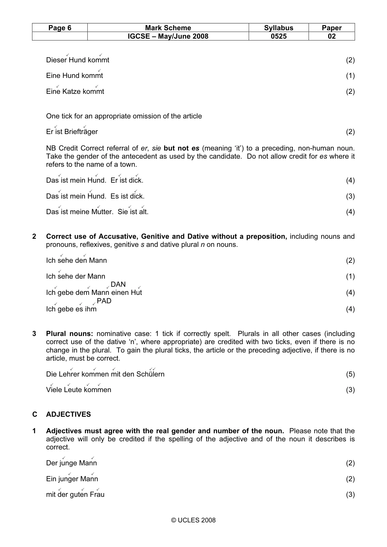 Mark scheme, page 6 of 10