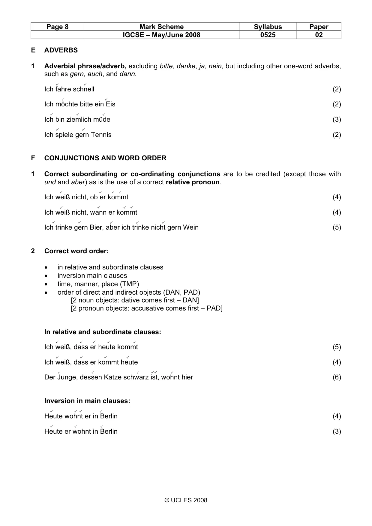 Mark scheme, page 8 of 10