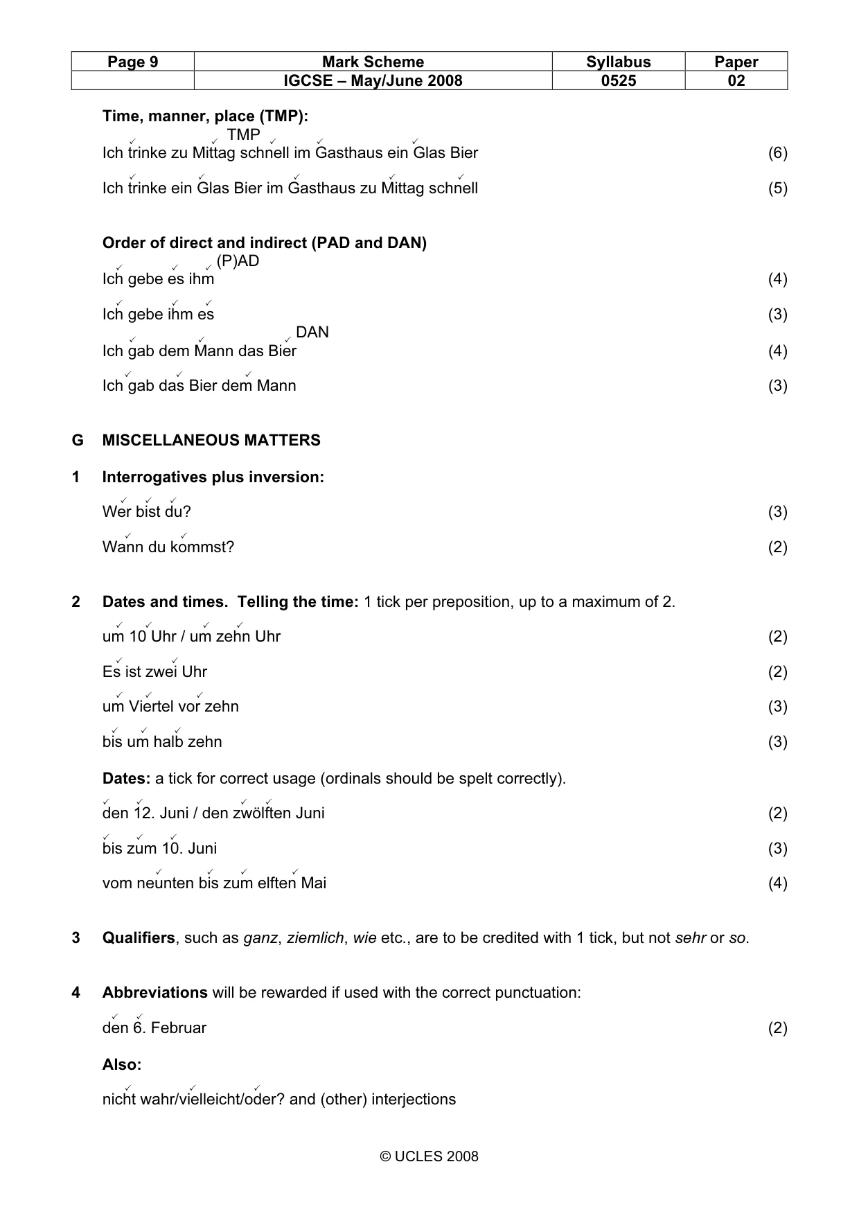 Mark scheme, page 9 of 10