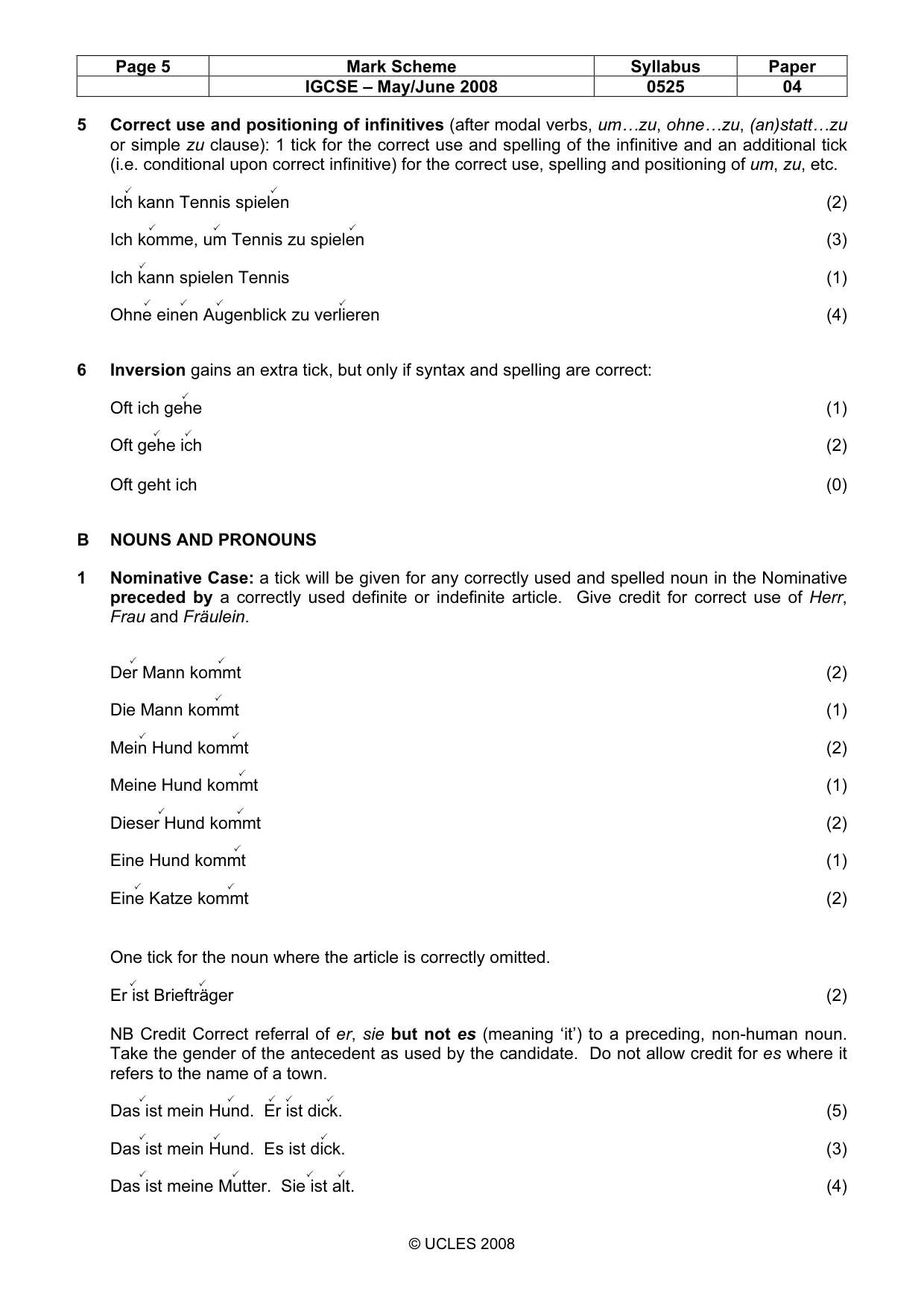 Mark scheme, page 5 of 10
