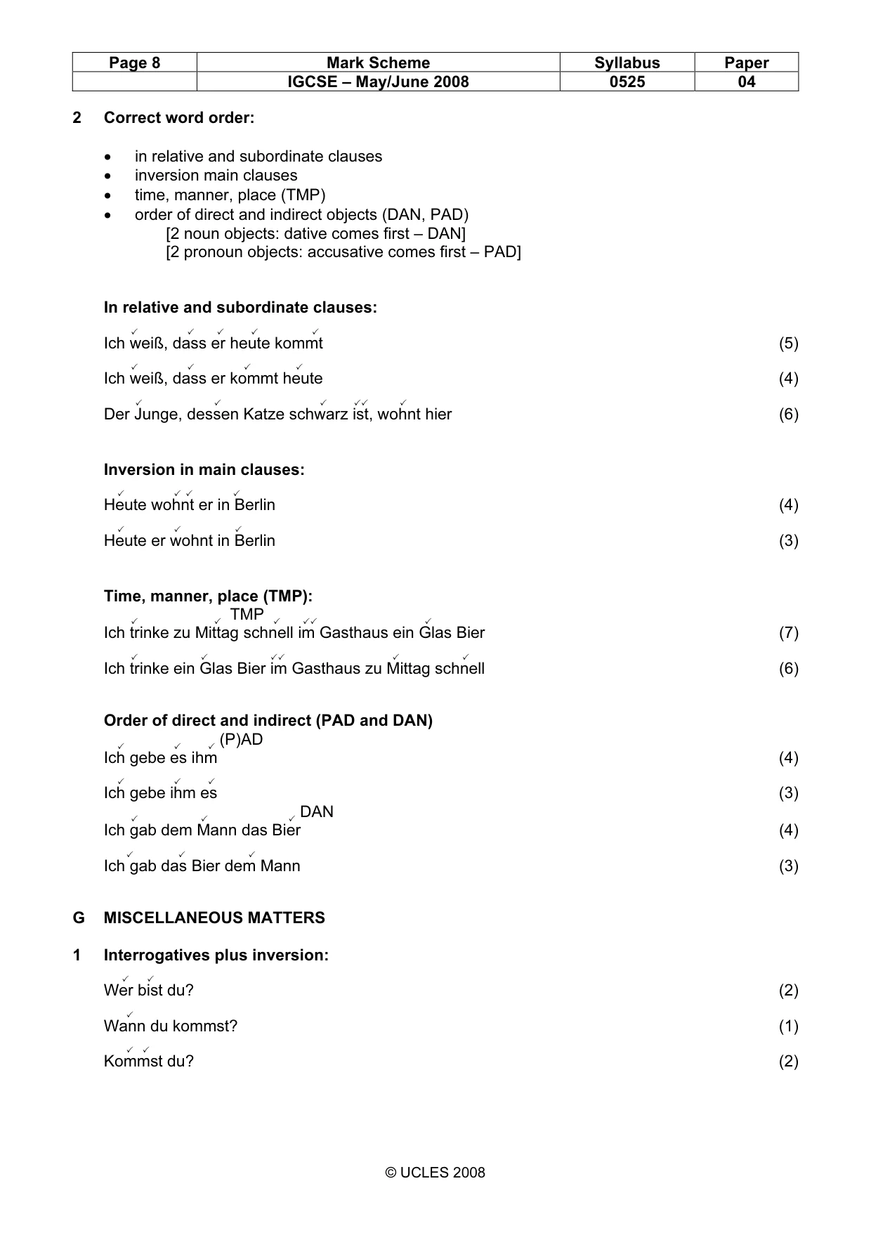 Mark scheme, page 8 of 10