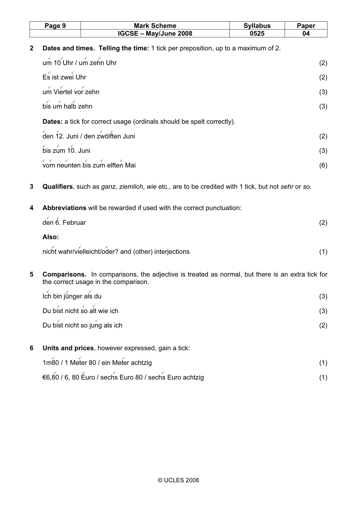 Mark scheme, page 9 of 10