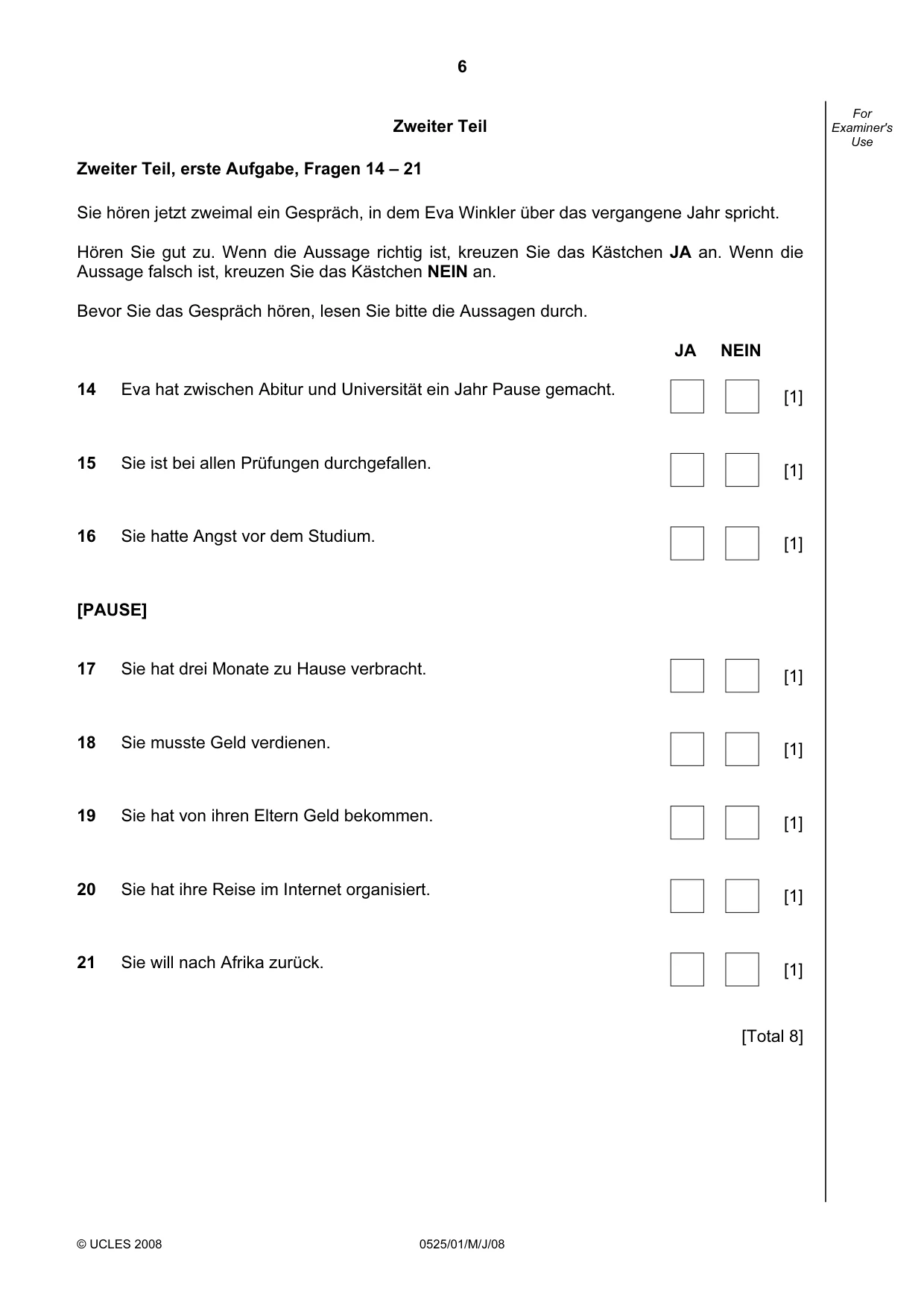 Cambridge IGCSE German - Foreign Language 0525 2008 May/June Paper 1 · Variant 1 question paper, page 6 of 12
