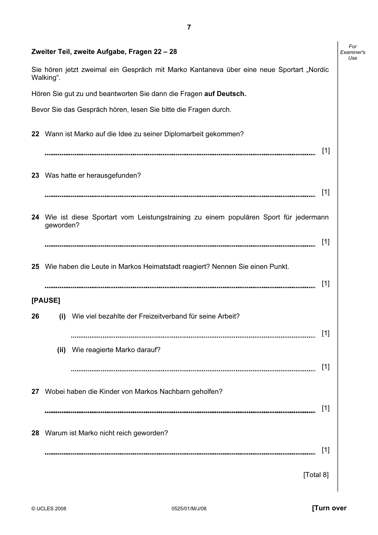 Cambridge IGCSE German - Foreign Language 0525 2008 May/June Paper 1 · Variant 1 question paper, page 7 of 12