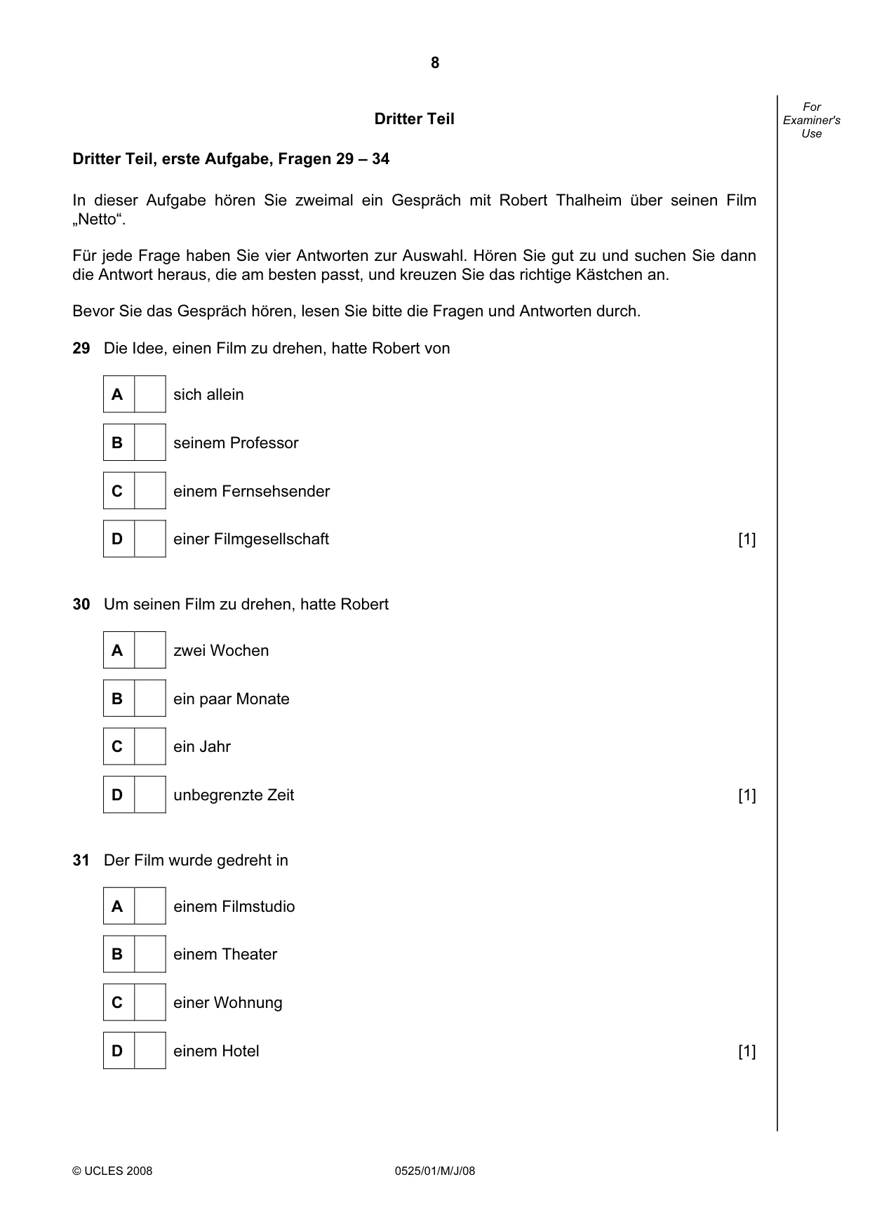 Cambridge IGCSE German - Foreign Language 0525 2008 May/June Paper 1 · Variant 1 question paper, page 8 of 12