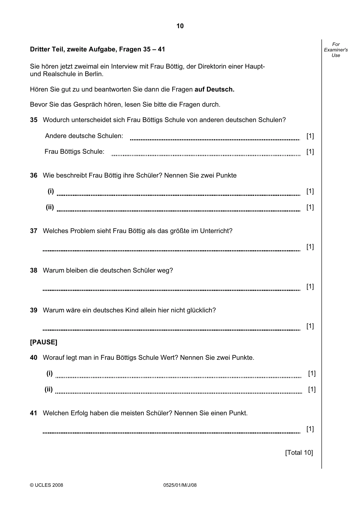 Cambridge IGCSE German - Foreign Language 0525 2008 May/June Paper 1 · Variant 1 question paper, page 10 of 12