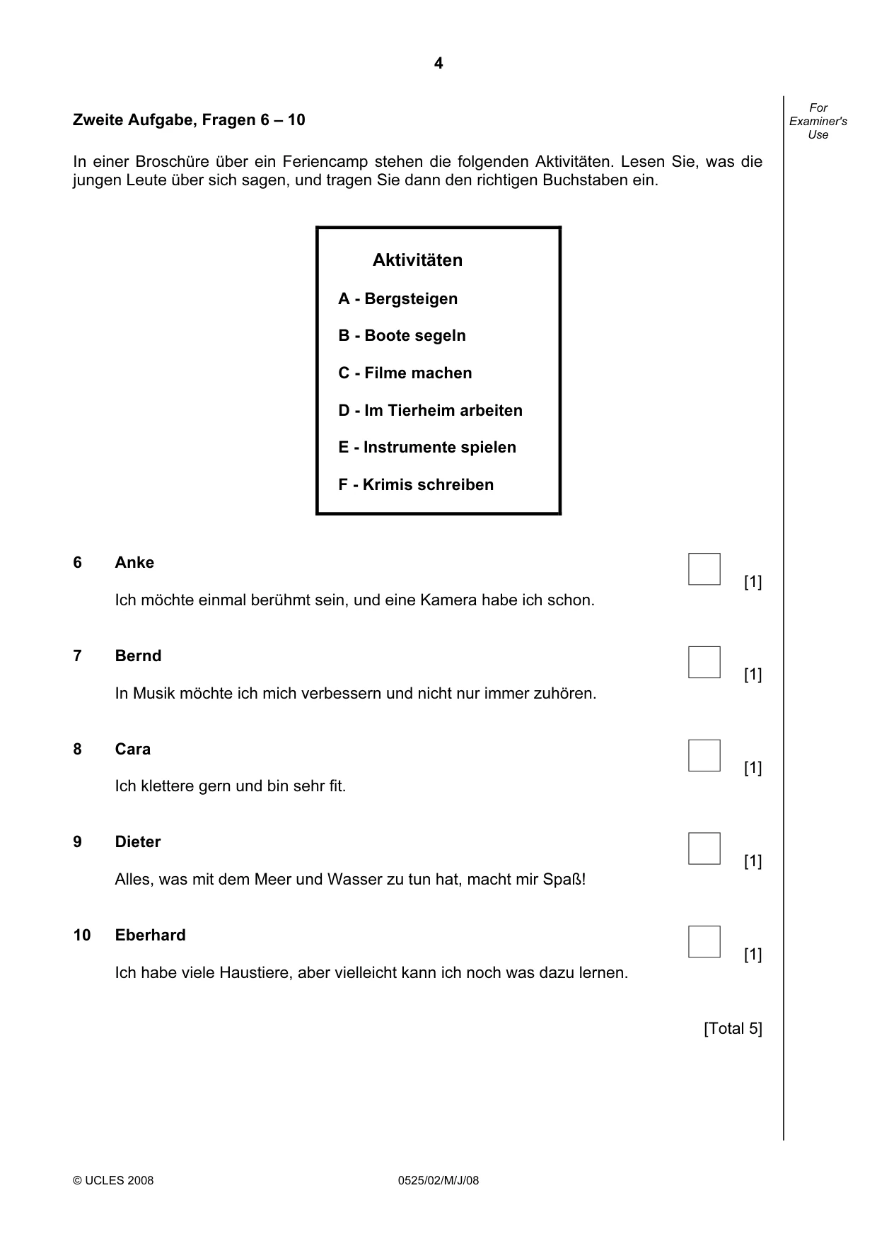 Cambridge IGCSE German - Foreign Language 0525 2008 May/June Paper 2 · Variant 1 question paper, page 4 of 16