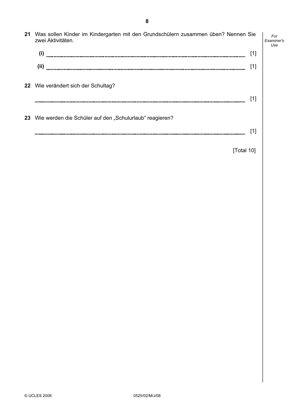 Cambridge IGCSE German - Foreign Language 0525 2008 May/June Paper 2 · Variant 1 question paper, page 8 of 16