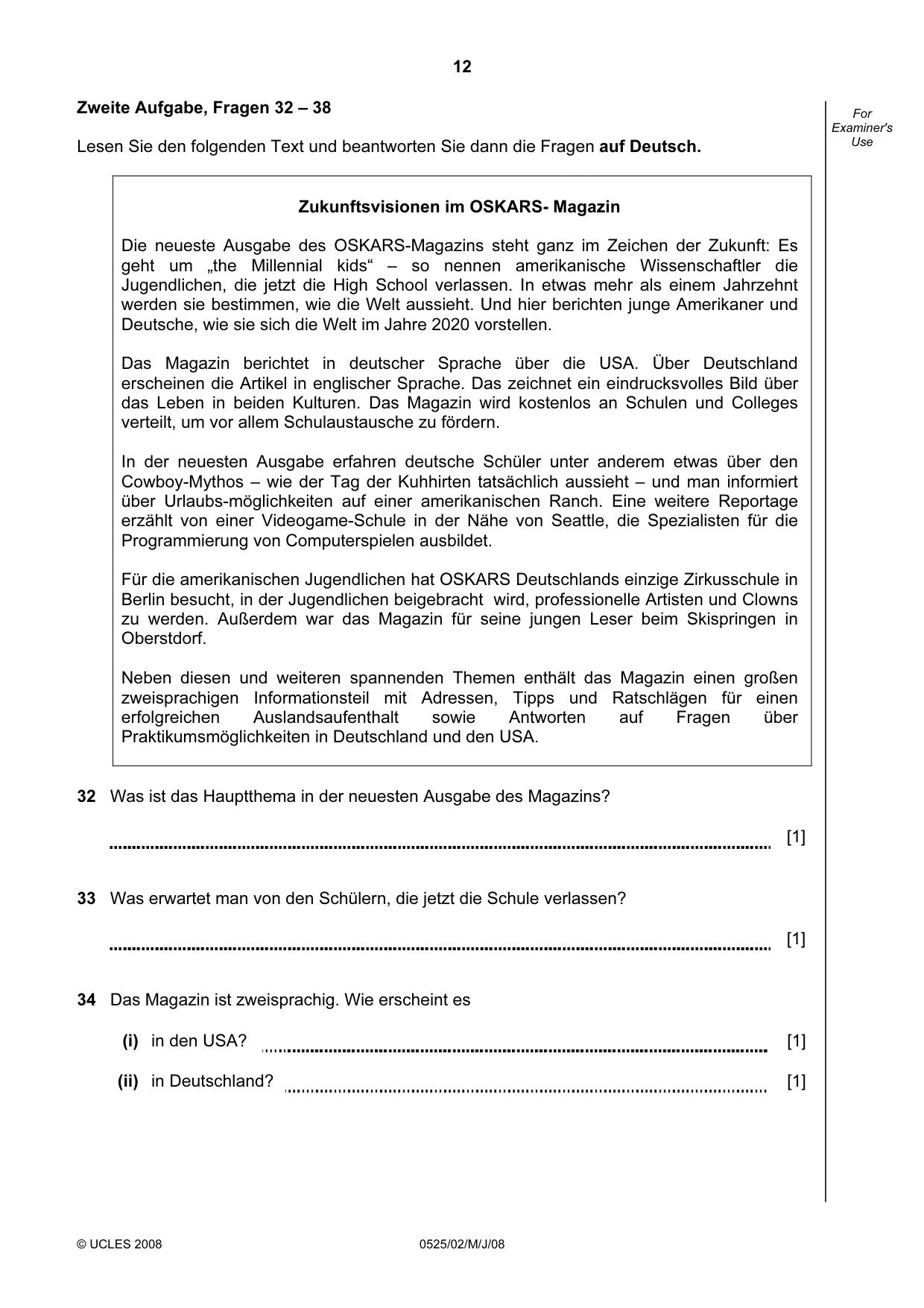 Cambridge IGCSE German - Foreign Language 0525 2008 May/June Paper 2 · Variant 1 question paper, page 12 of 16