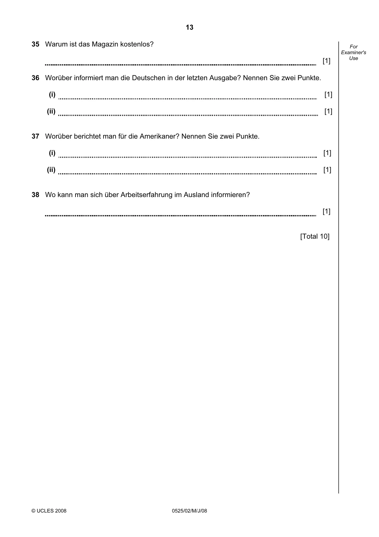 Cambridge IGCSE German - Foreign Language 0525 2008 May/June Paper 2 · Variant 1 question paper, page 13 of 16