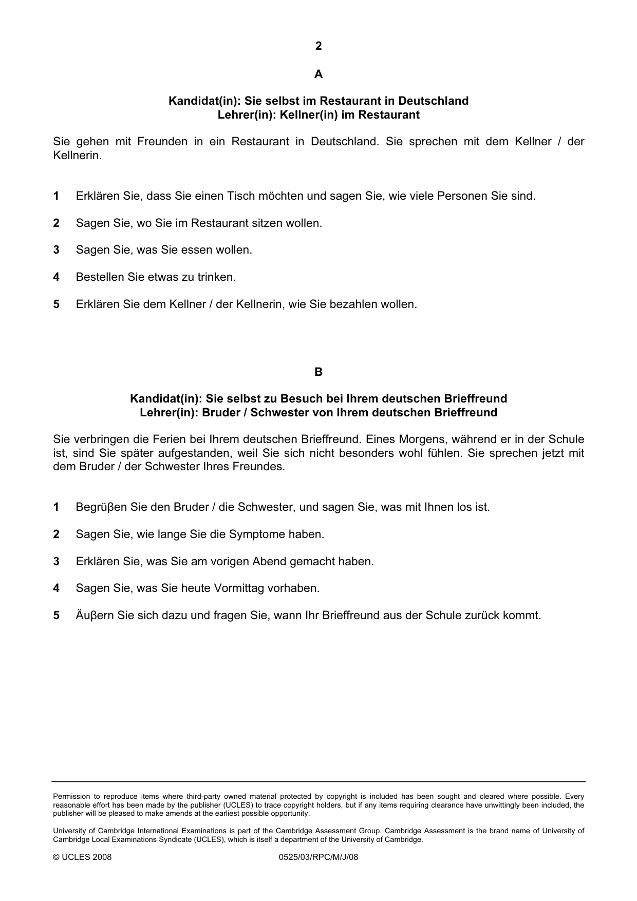 Cambridge IGCSE German - Foreign Language 0525 2008 May/June Paper 3 · Variant 1 question paper, page 2 of 18