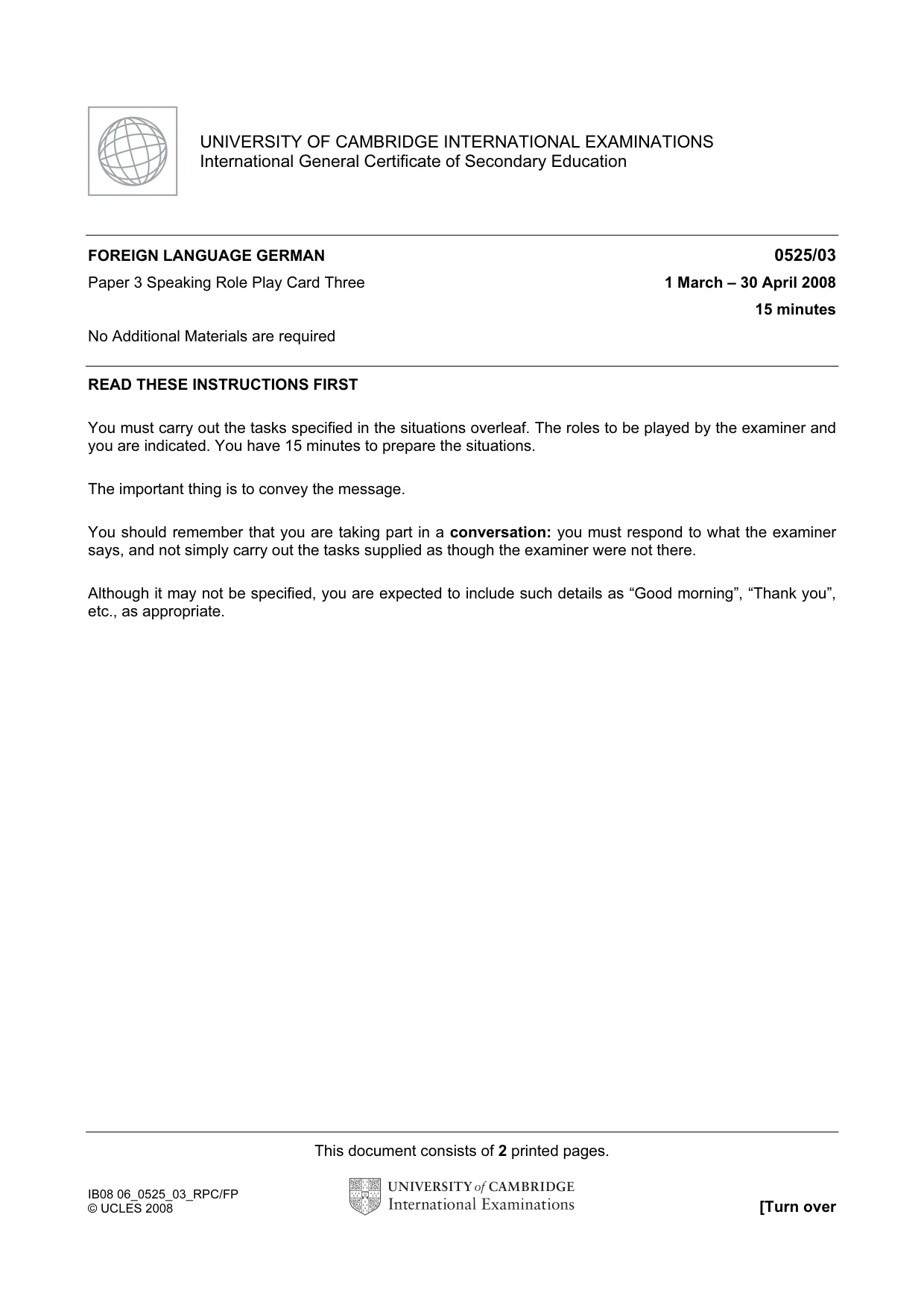Cambridge IGCSE German - Foreign Language 0525 2008 May/June Paper 3 · Variant 1 question paper, page 5 of 18