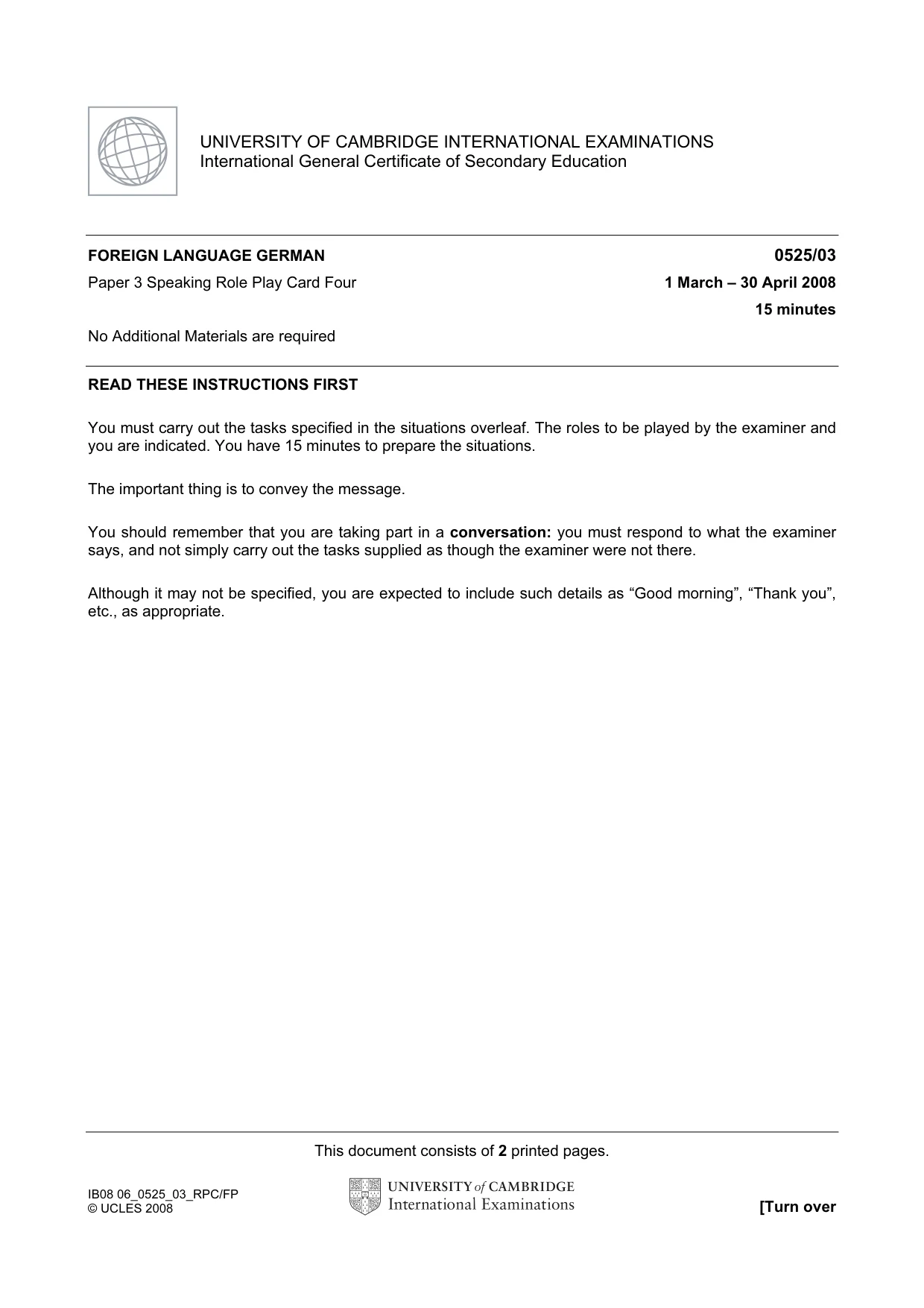 Cambridge IGCSE German - Foreign Language 0525 2008 May/June Paper 3 · Variant 1 question paper, page 7 of 18