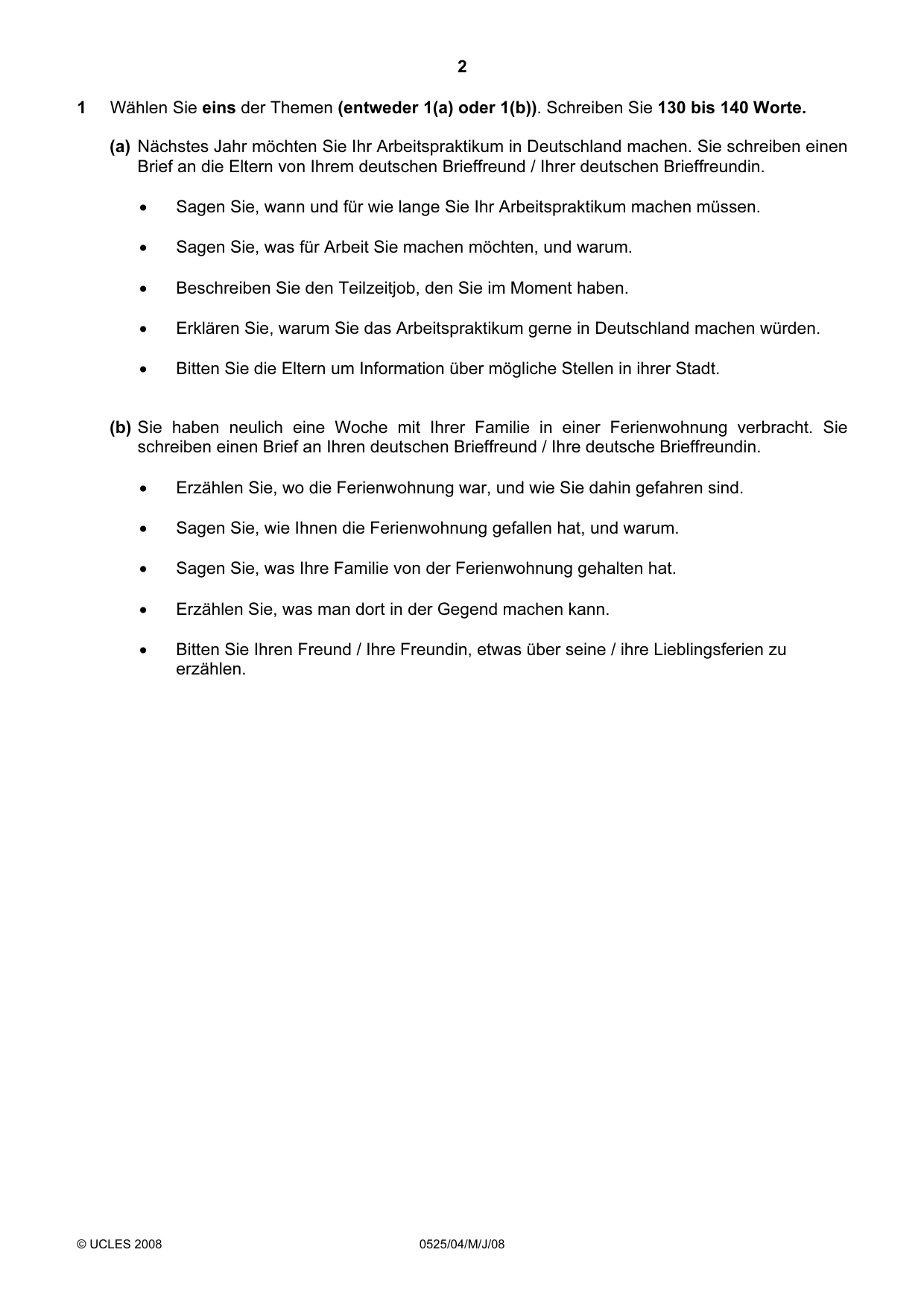 Cambridge IGCSE German - Foreign Language 0525 2008 May/June Paper 4 · Variant 1 question paper, page 2 of 4