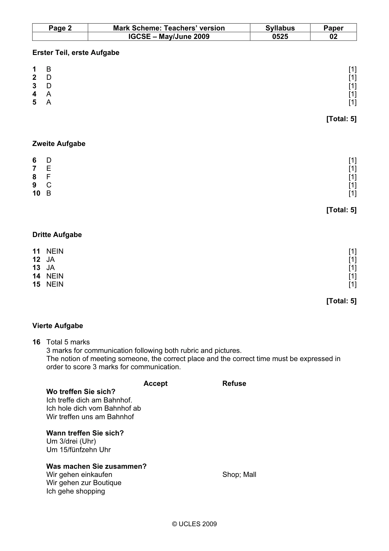 Mark scheme, page 2 of 5