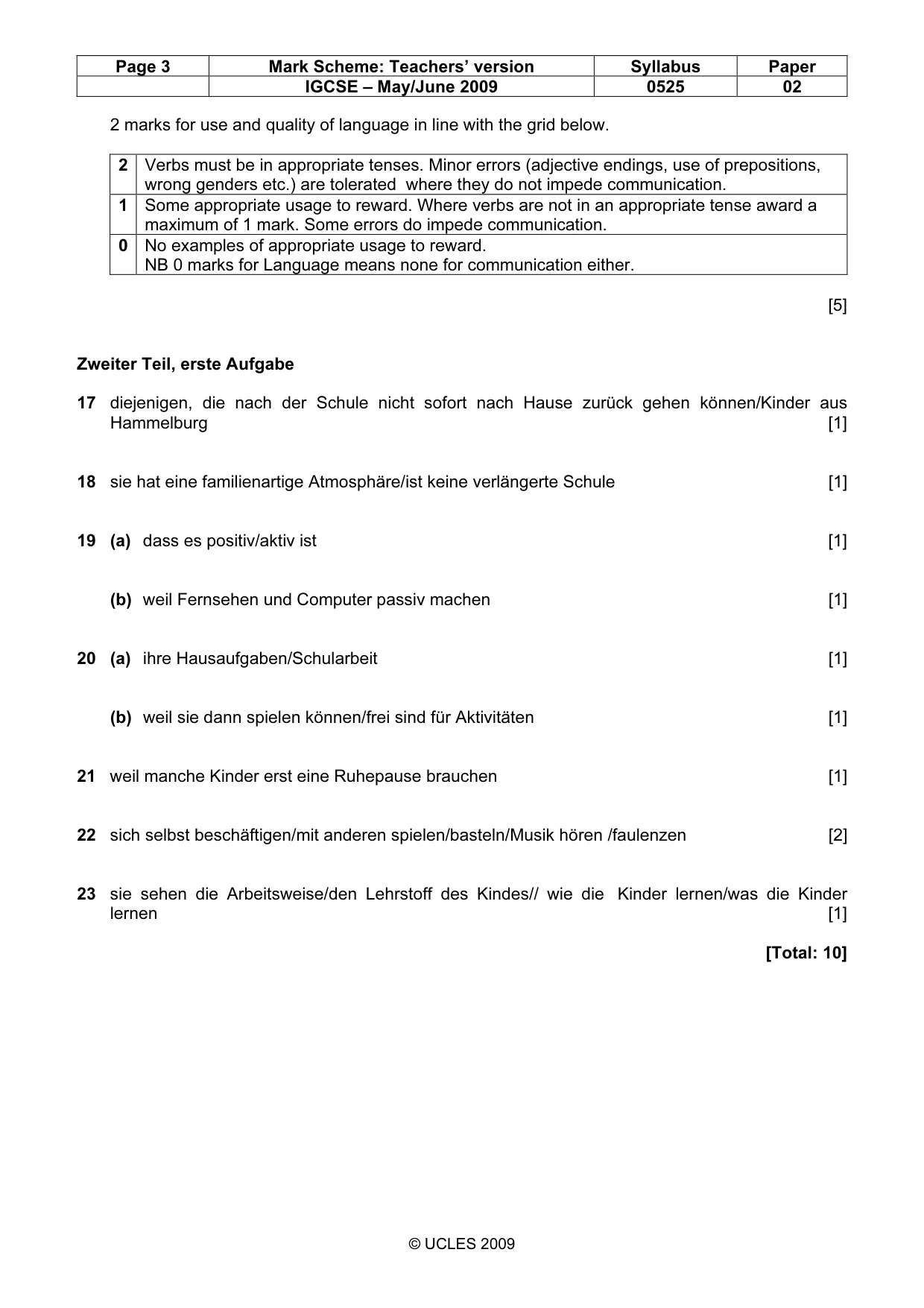Mark scheme, page 3 of 5