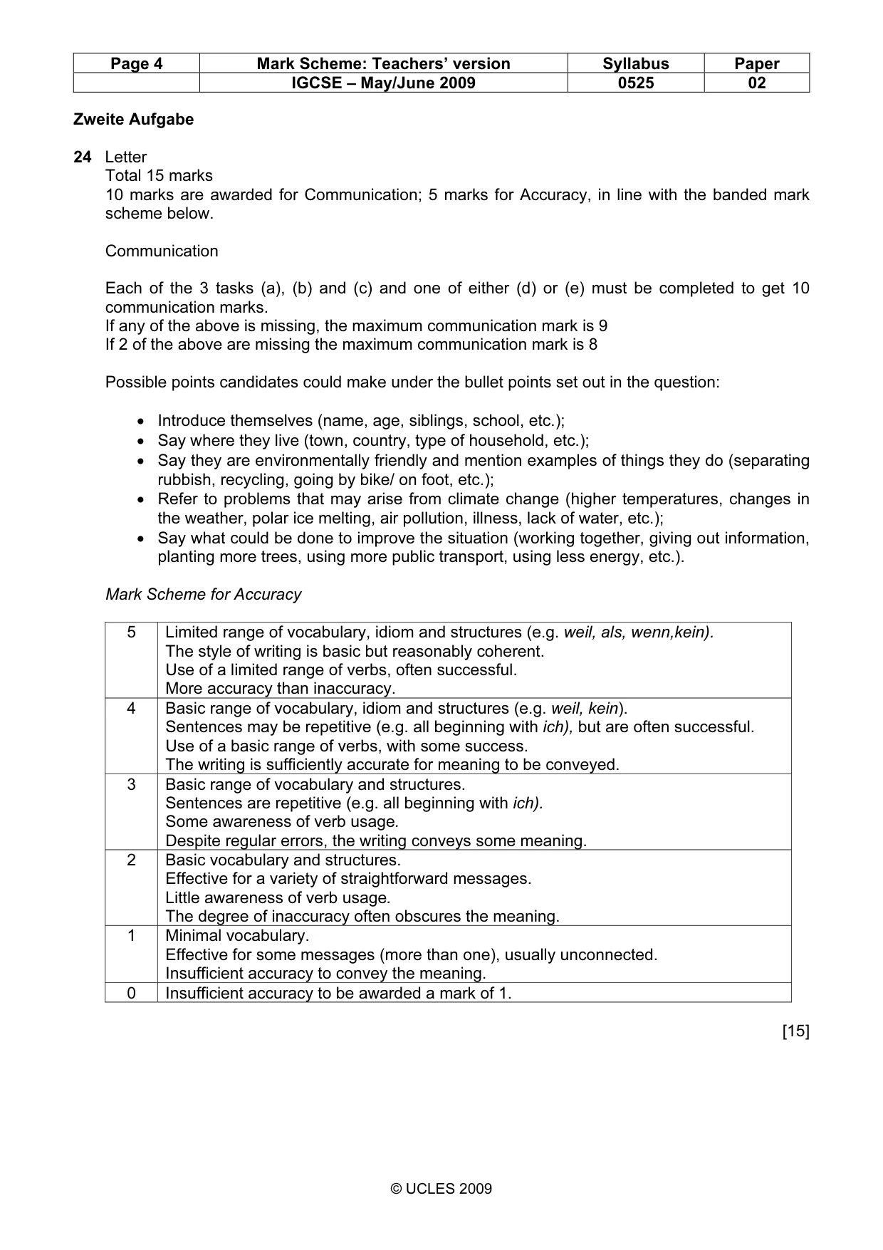 Mark scheme, page 4 of 5