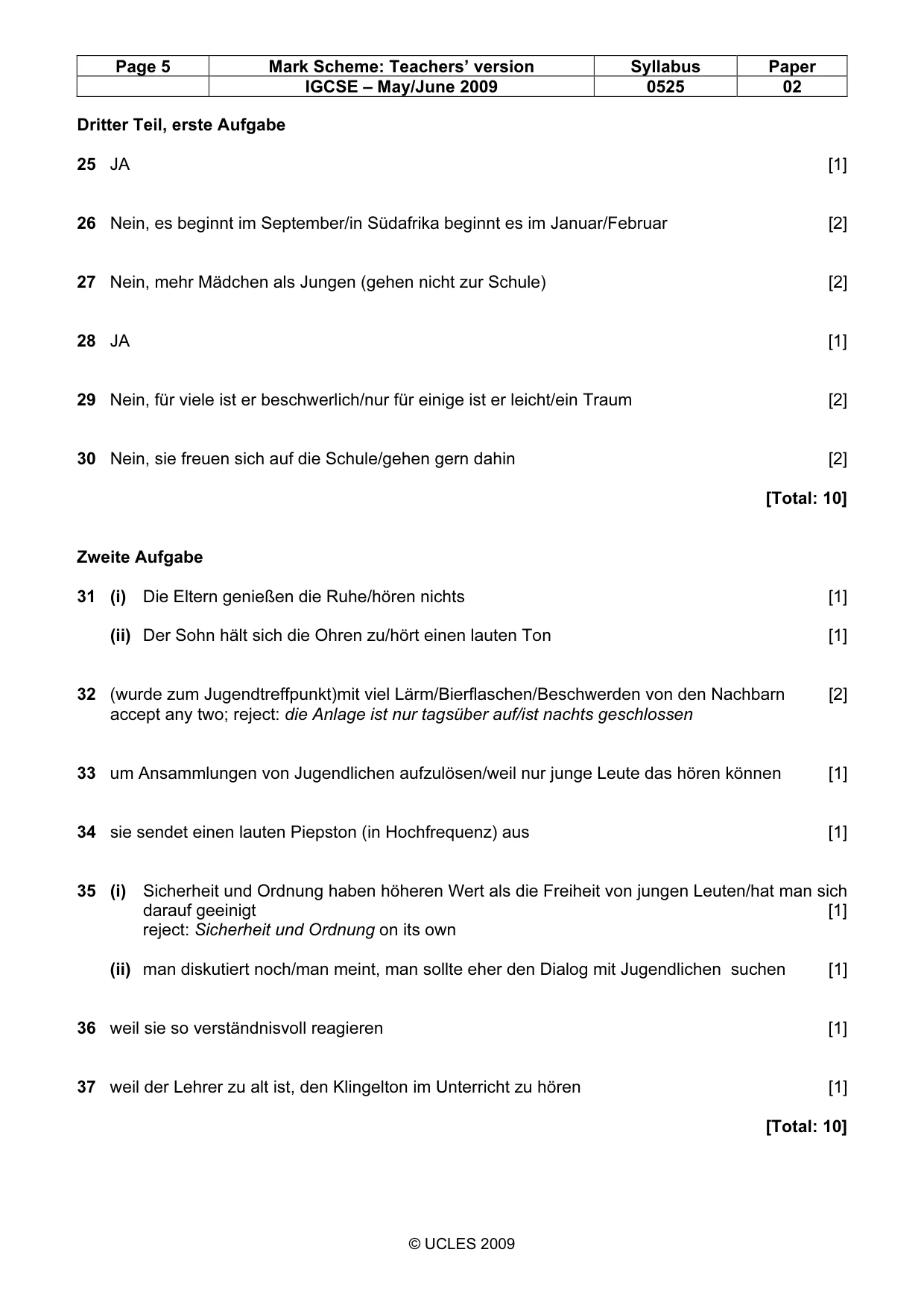 Mark scheme, page 5 of 5
