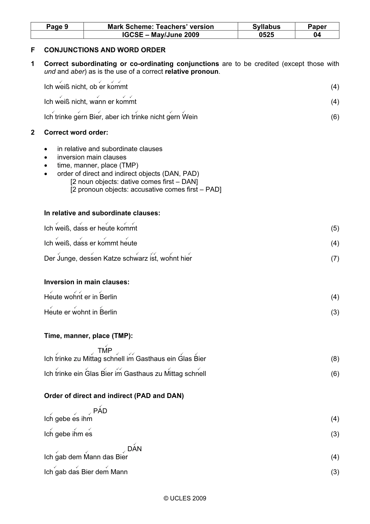 Mark scheme, page 9 of 11