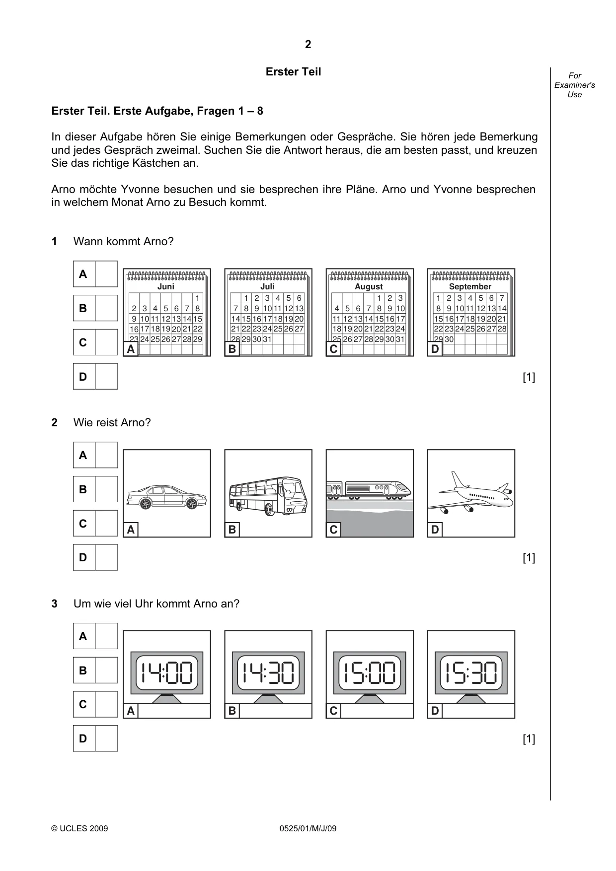 Cambridge IGCSE German - Foreign Language 0525 2009 May/June Paper 1 · Variant 1 question paper, page 2 of 12
