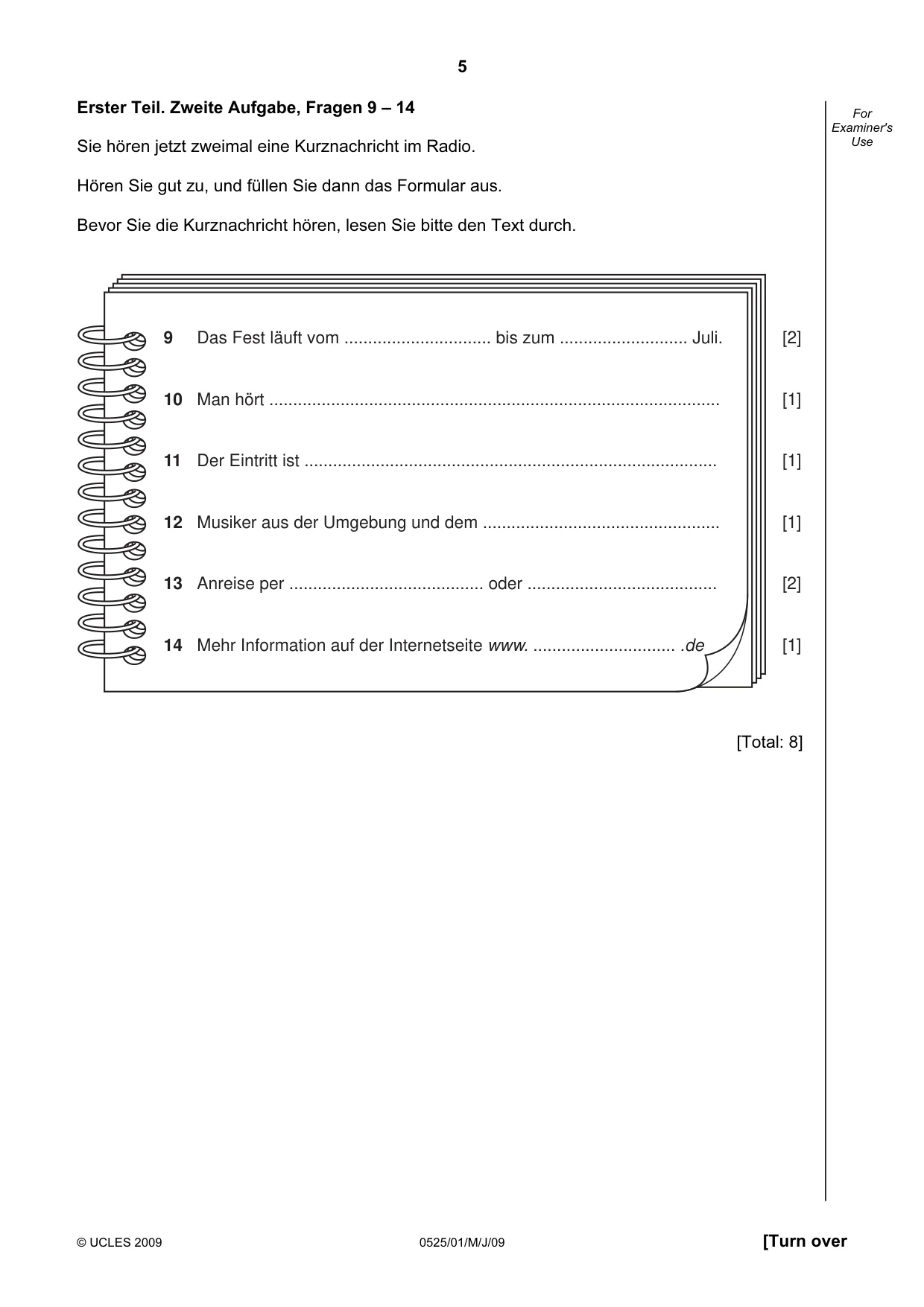 Cambridge IGCSE German - Foreign Language 0525 2009 May/June Paper 1 · Variant 1 question paper, page 5 of 12