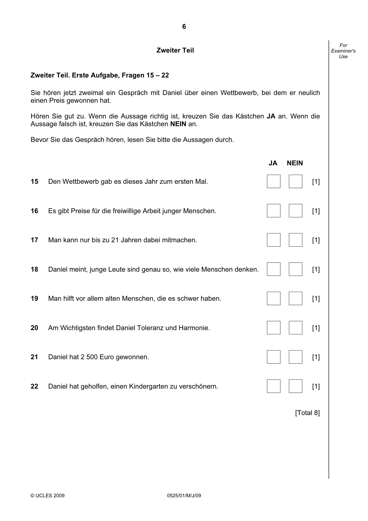 Cambridge IGCSE German - Foreign Language 0525 2009 May/June Paper 1 · Variant 1 question paper, page 6 of 12
