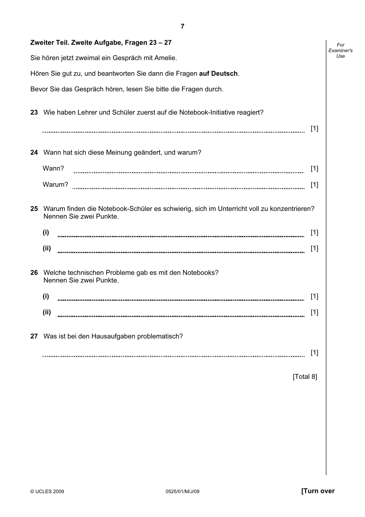 Cambridge IGCSE German - Foreign Language 0525 2009 May/June Paper 1 · Variant 1 question paper, page 7 of 12