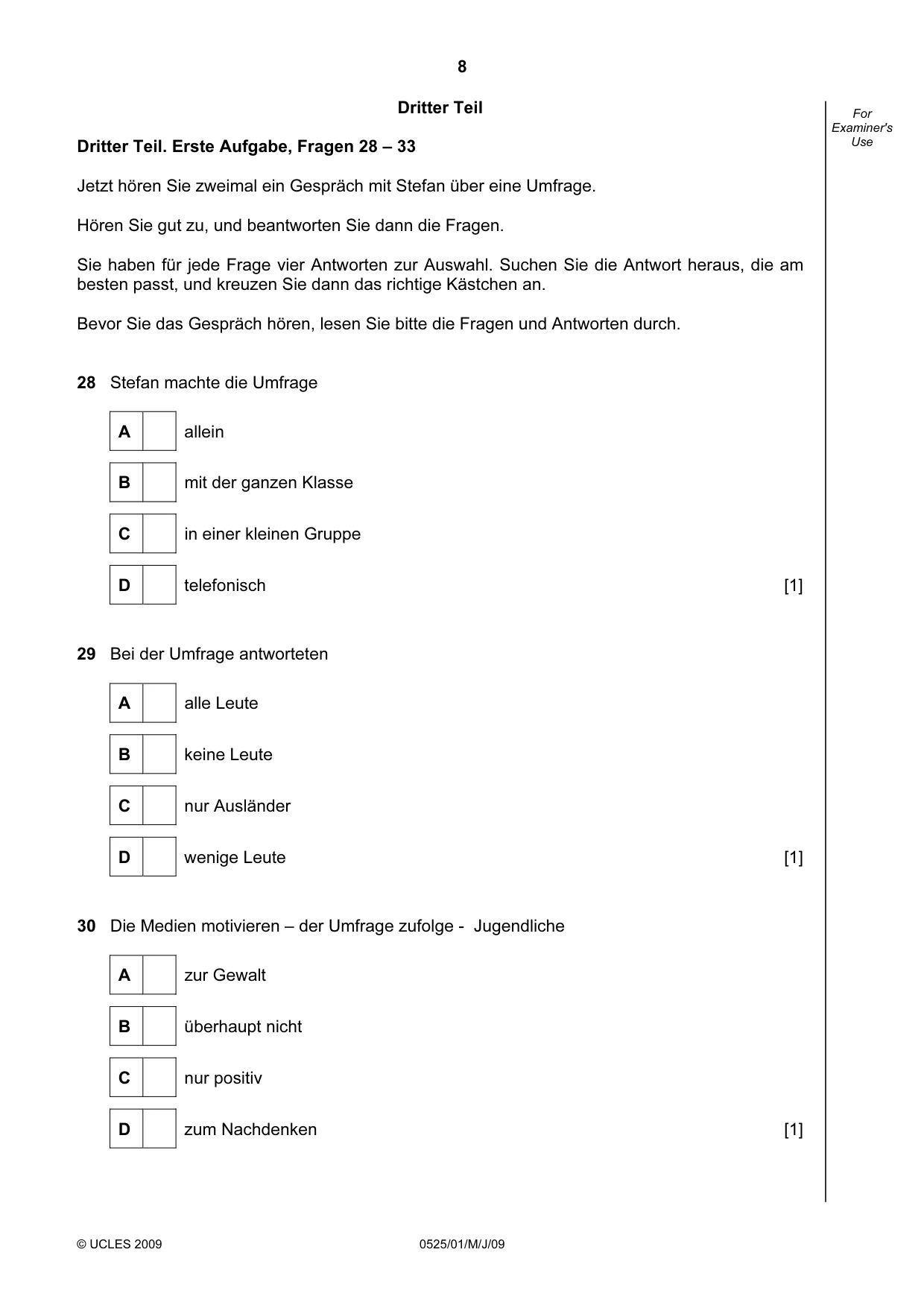 Cambridge IGCSE German - Foreign Language 0525 2009 May/June Paper 1 · Variant 1 question paper, page 8 of 12