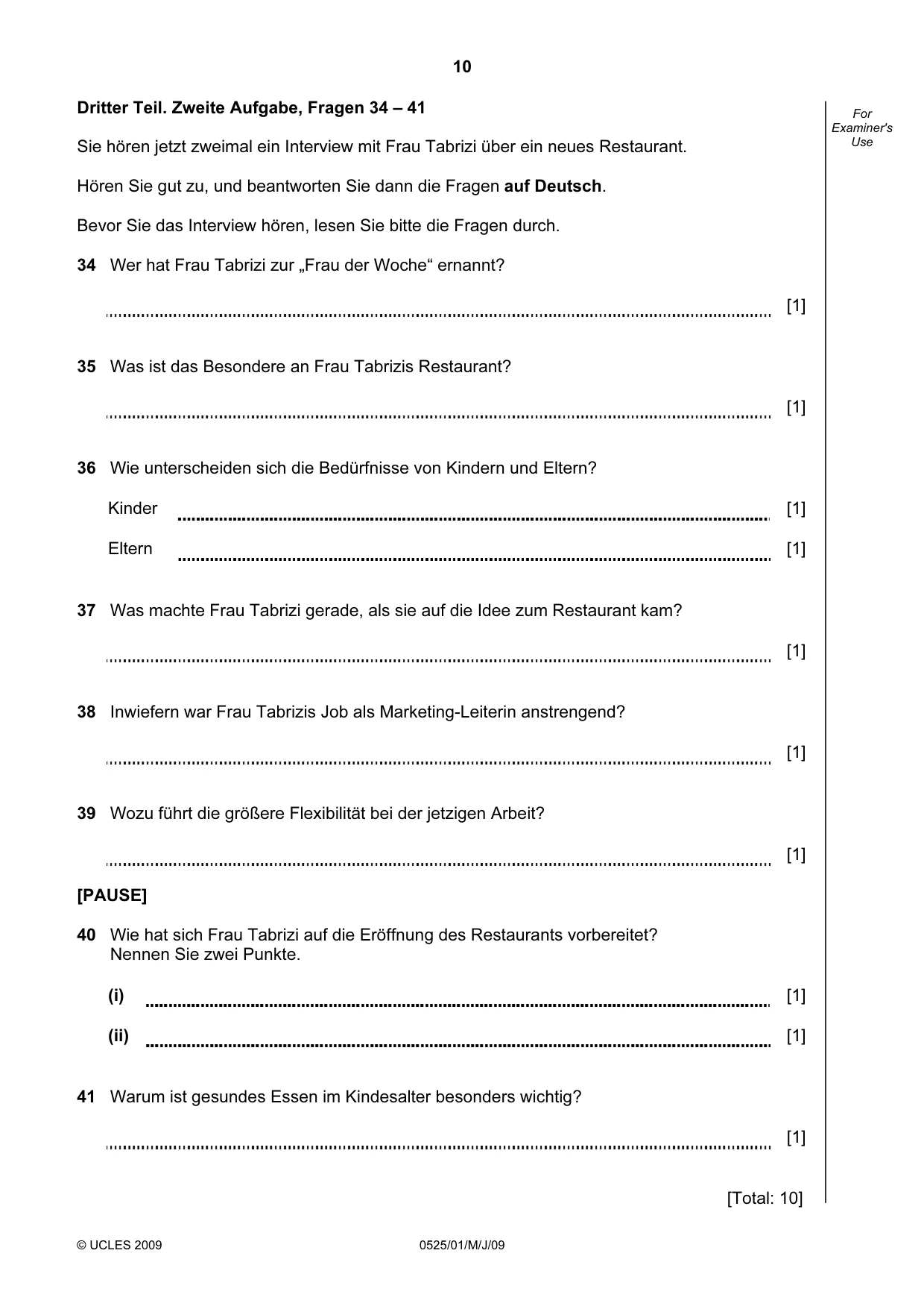 Cambridge IGCSE German - Foreign Language 0525 2009 May/June Paper 1 · Variant 1 question paper, page 10 of 12
