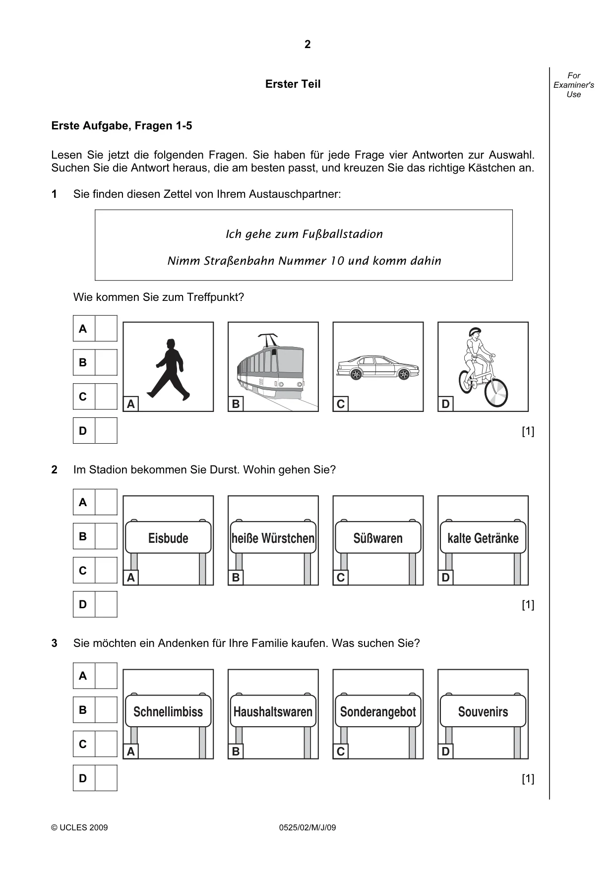 Cambridge IGCSE German - Foreign Language 0525 2009 May/June Paper 2 · Variant 1 question paper, page 2 of 16