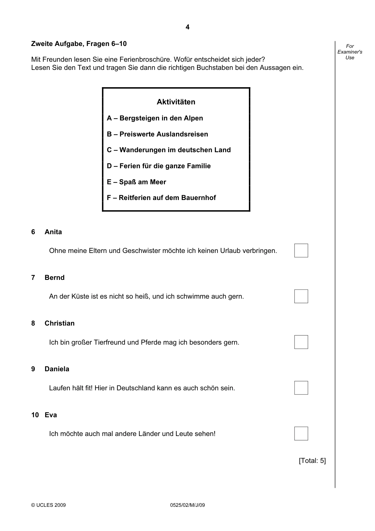 Cambridge IGCSE German - Foreign Language 0525 2009 May/June Paper 2 · Variant 1 question paper, page 4 of 16