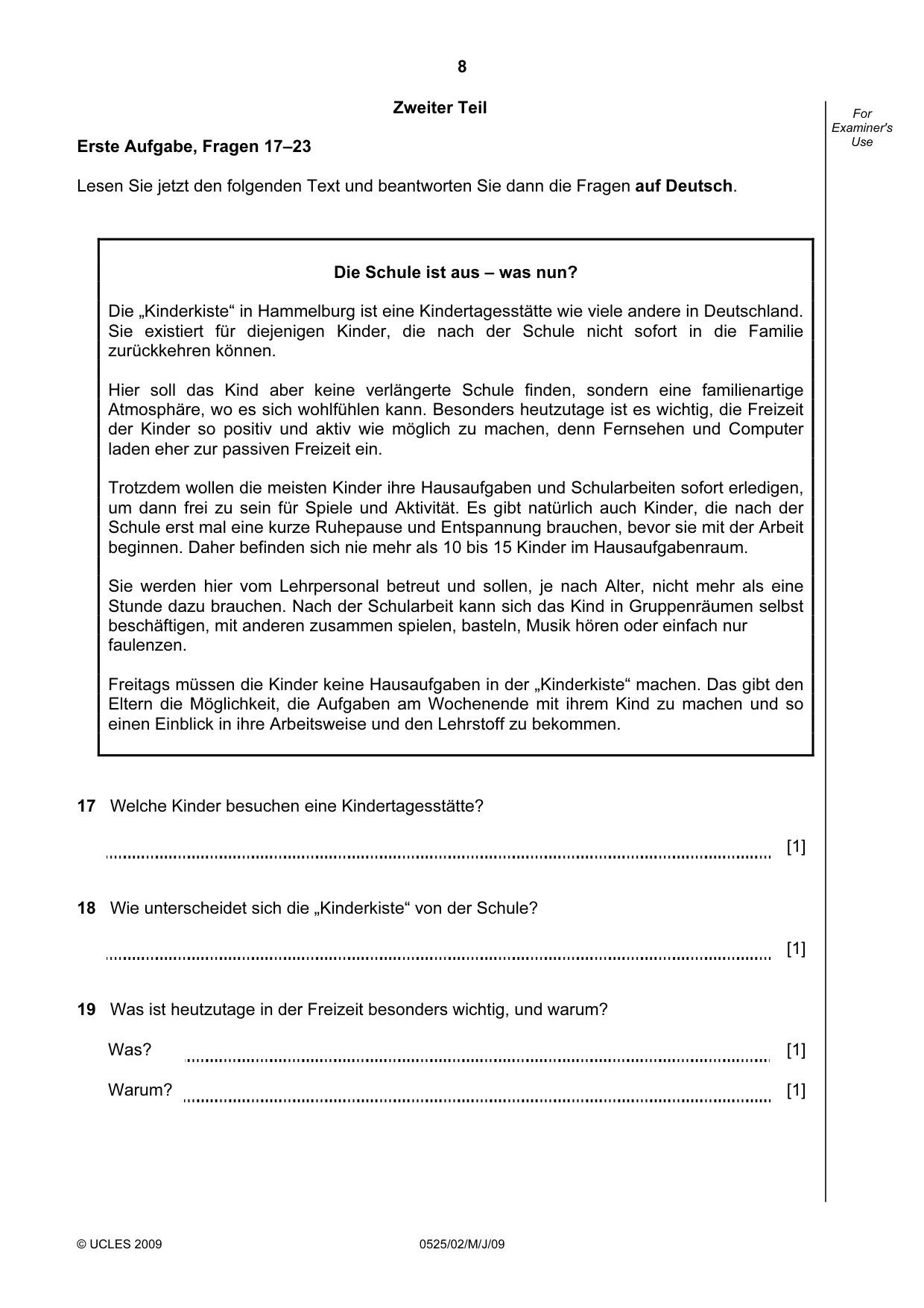 Cambridge IGCSE German - Foreign Language 0525 2009 May/June Paper 2 · Variant 1 question paper, page 8 of 16